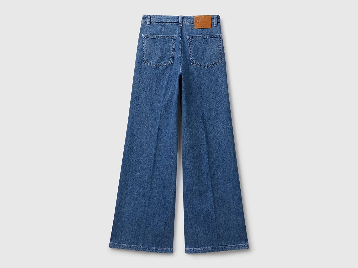Benetton Kadın Açık Mavi Pamuk Karışımlı Cep Detaylı Geniş Paça Denim Pantolon