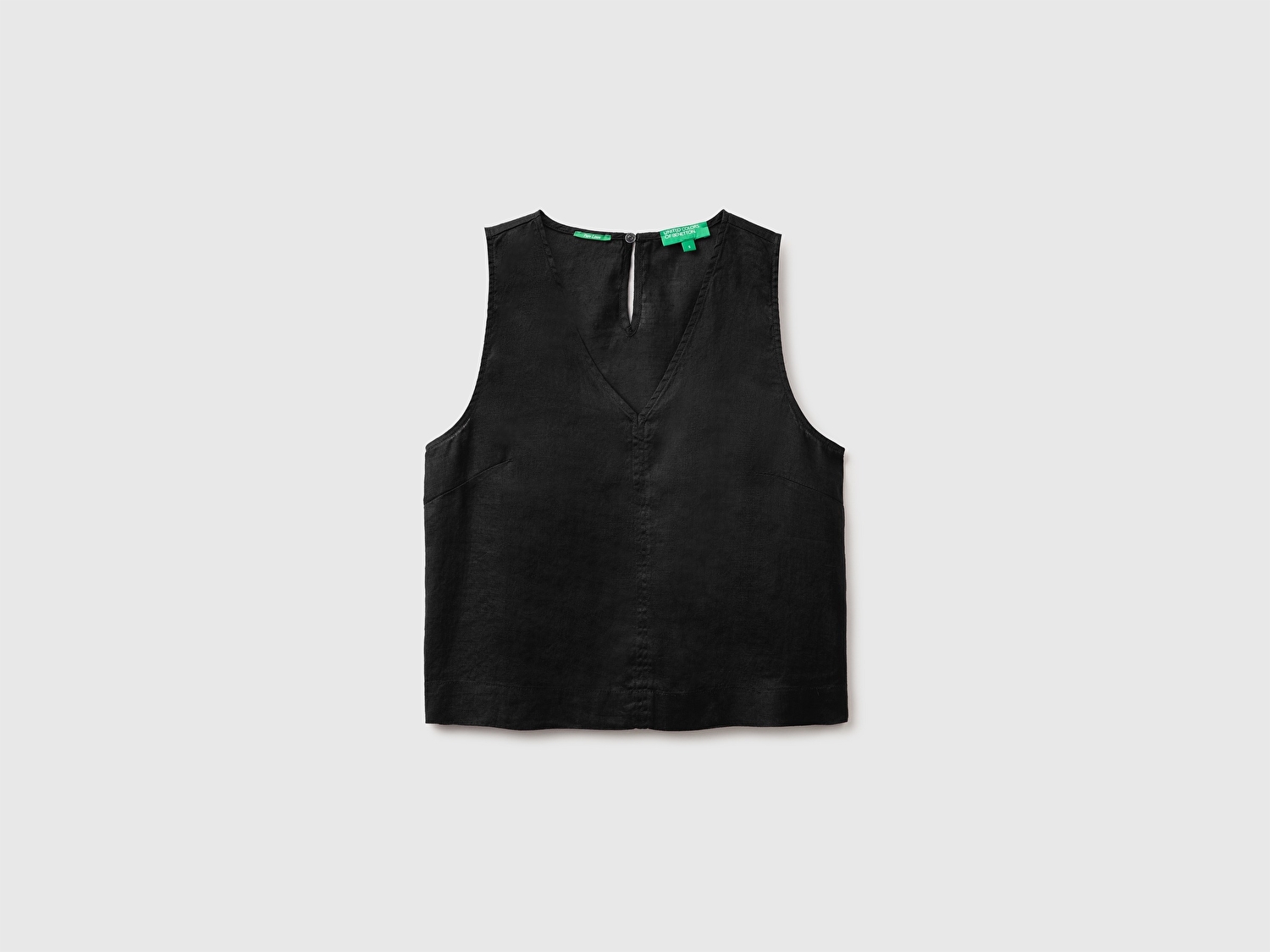 Benetton Kadın Siyah %100 Keten V Yaka Bluz