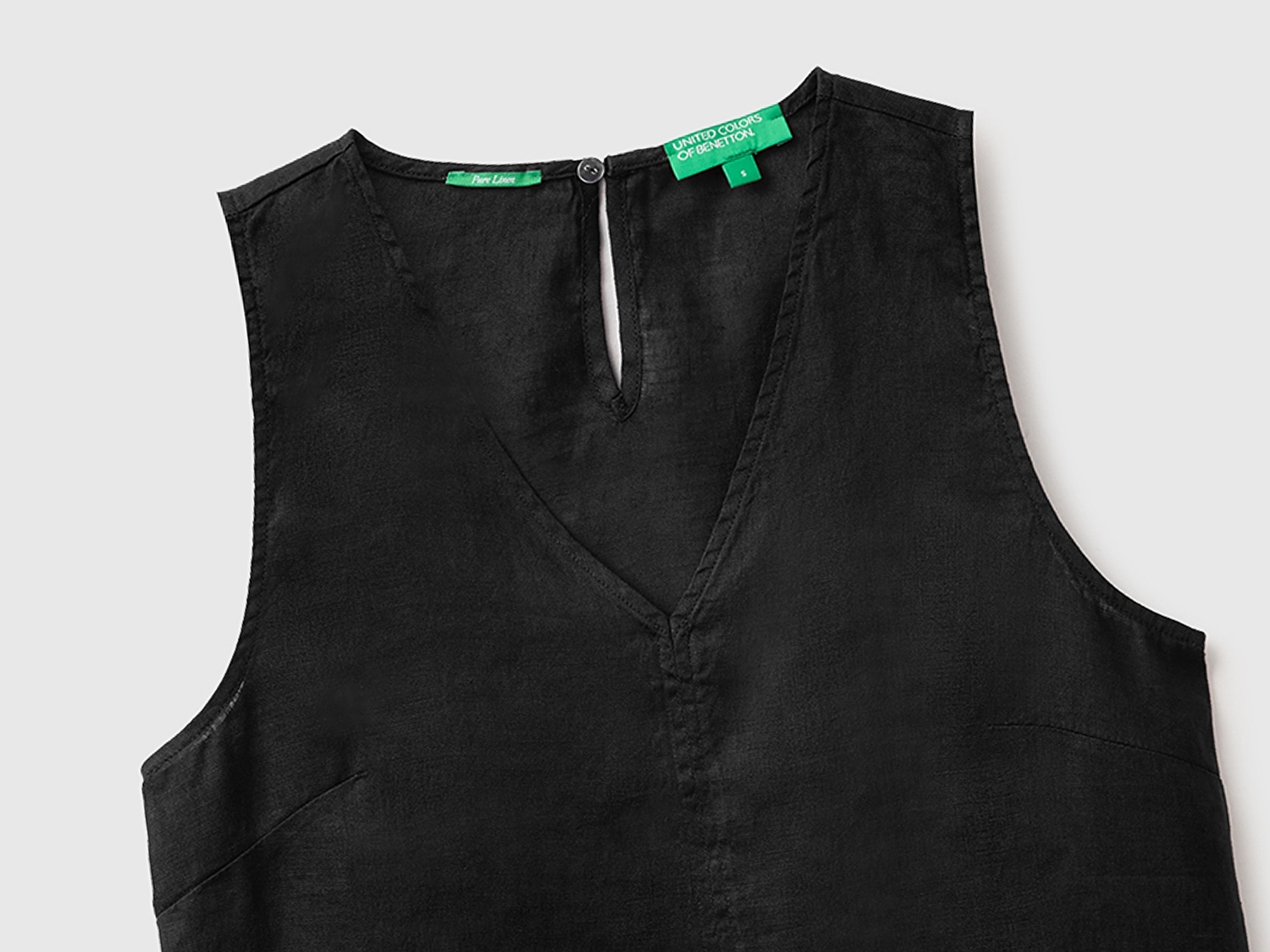 Benetton Kadın Siyah %100 Keten V Yaka Bluz