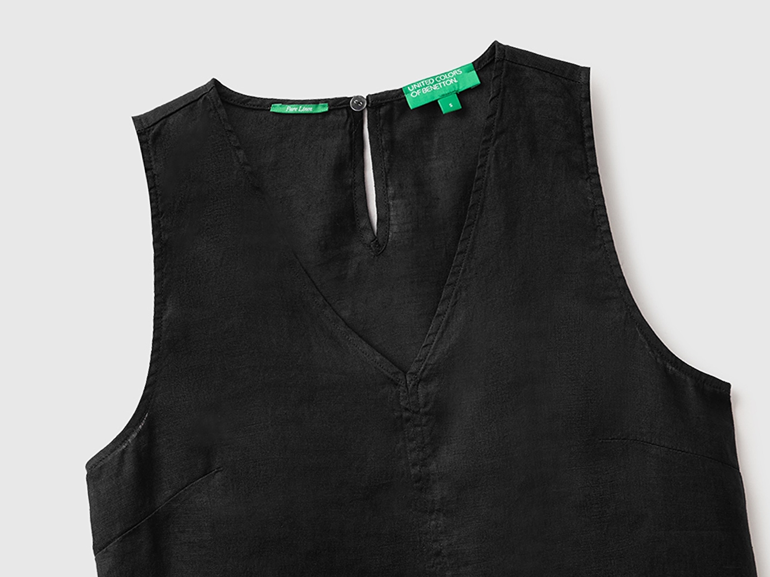 Benetton Kadın Siyah %100 Keten V Yaka Bluz