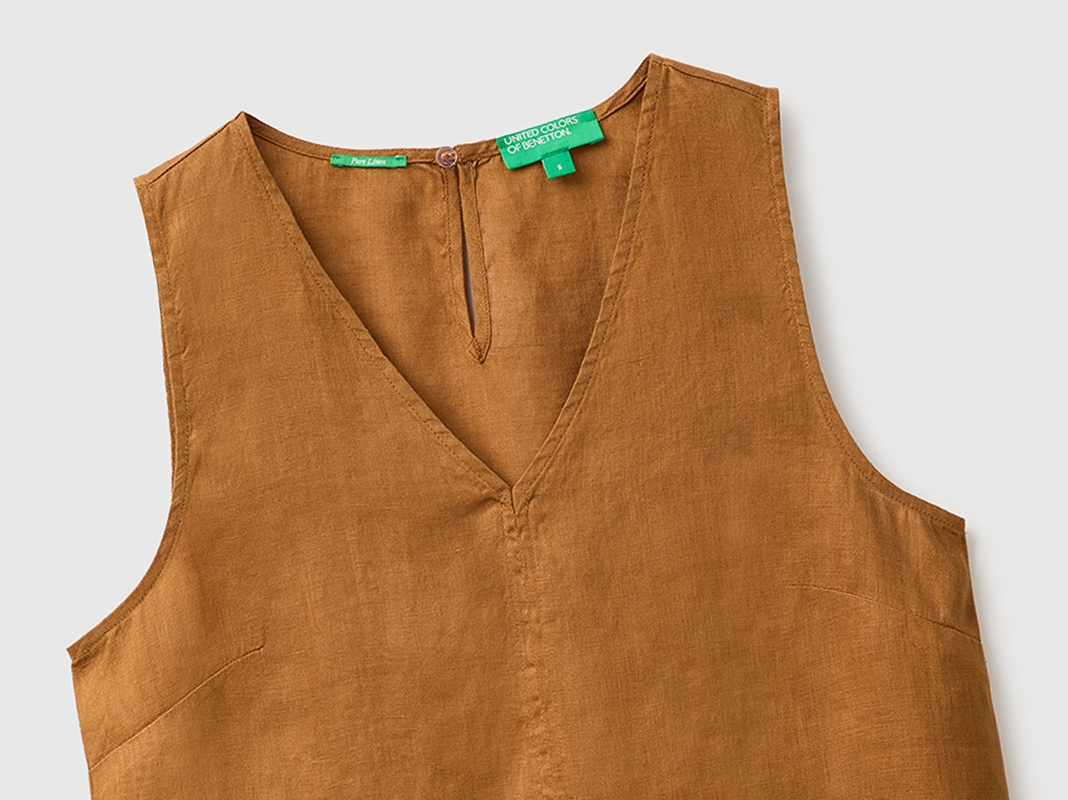 Benetton Kadın Kahverengi %100 Keten V Yaka Bluz