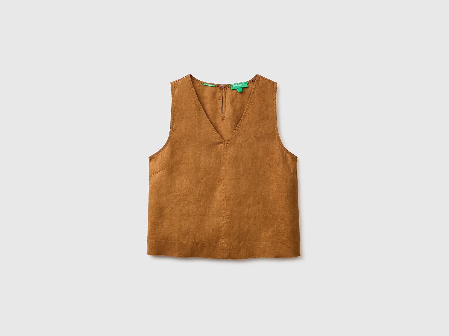 Benetton Kadın Kahverengi %100 Keten V Yaka Bluz