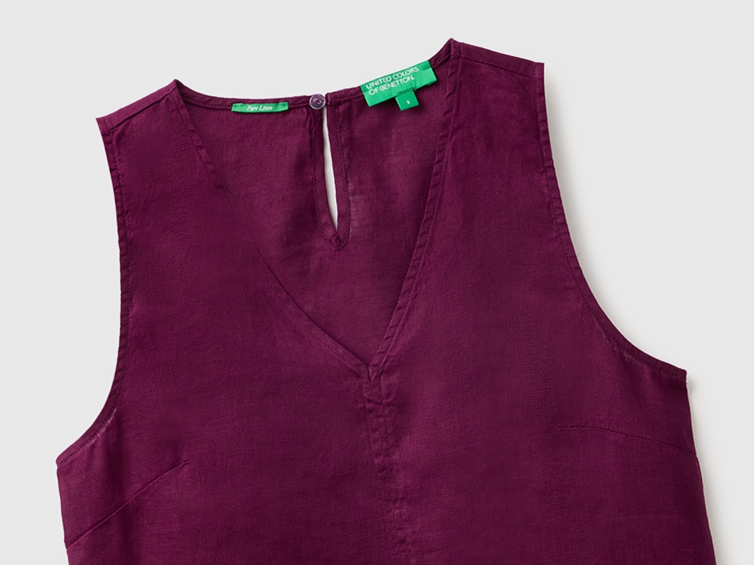 Benetton Kadın Koyu Mor %100 Keten V Yaka Bluz