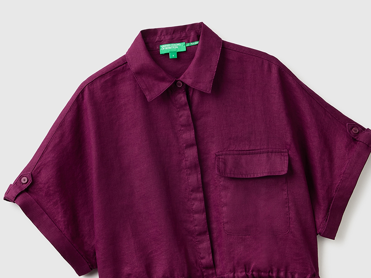 Benetton Kadın Koyu Mor %100 Keten Cepli İpli Gömlek