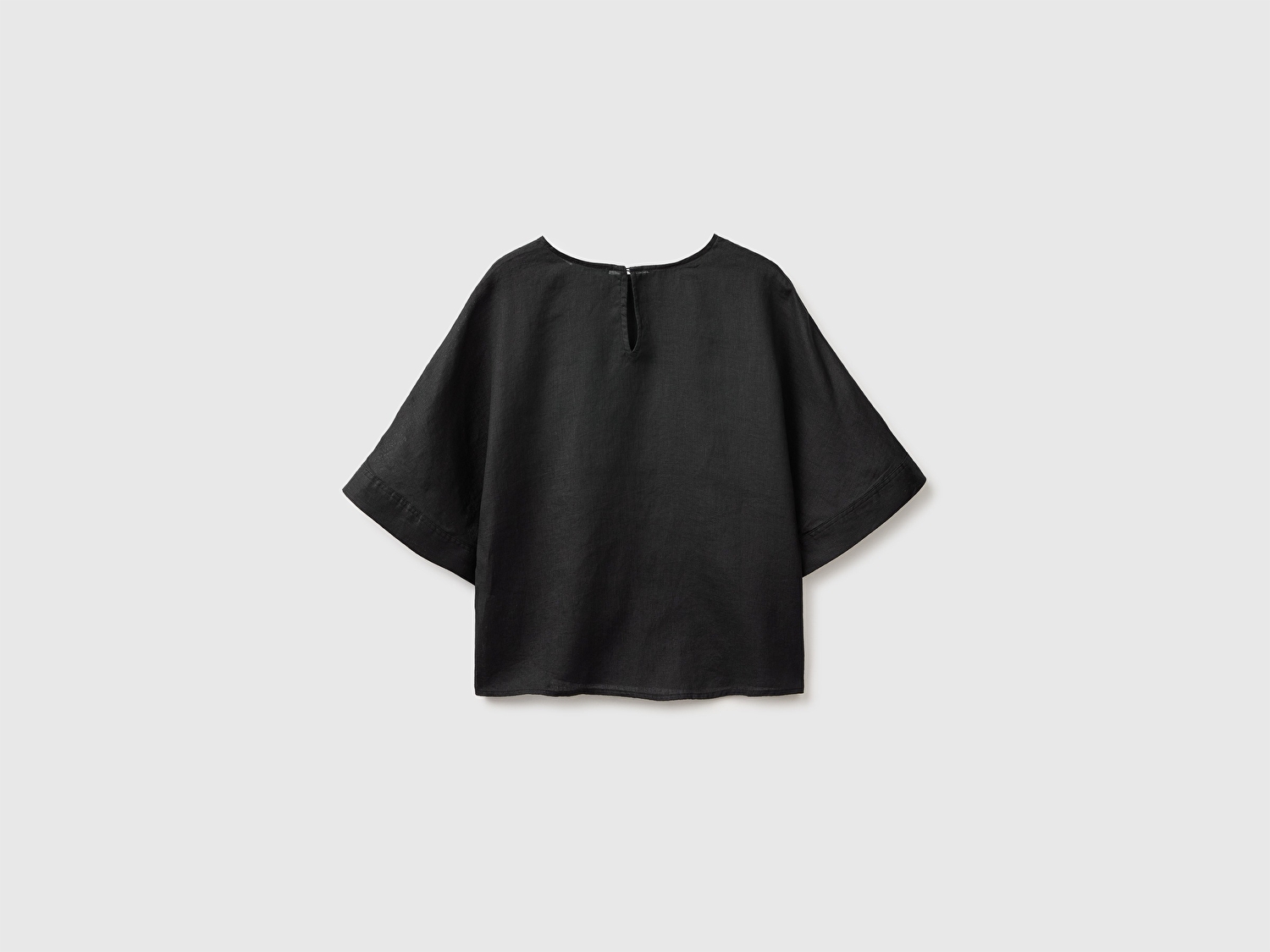 Benetton Kadın Siyah %100 Keten Kimono Kol Bluz
