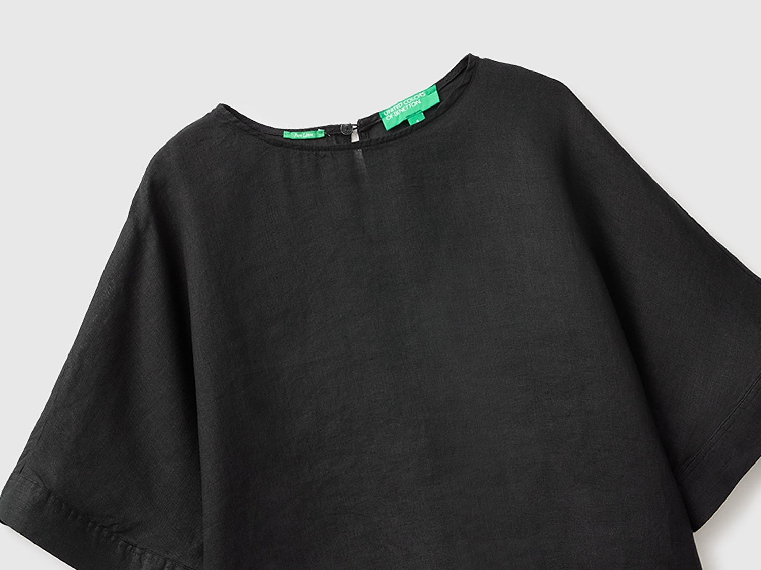 Benetton Kadın Siyah %100 Keten Kimono Kol Bluz