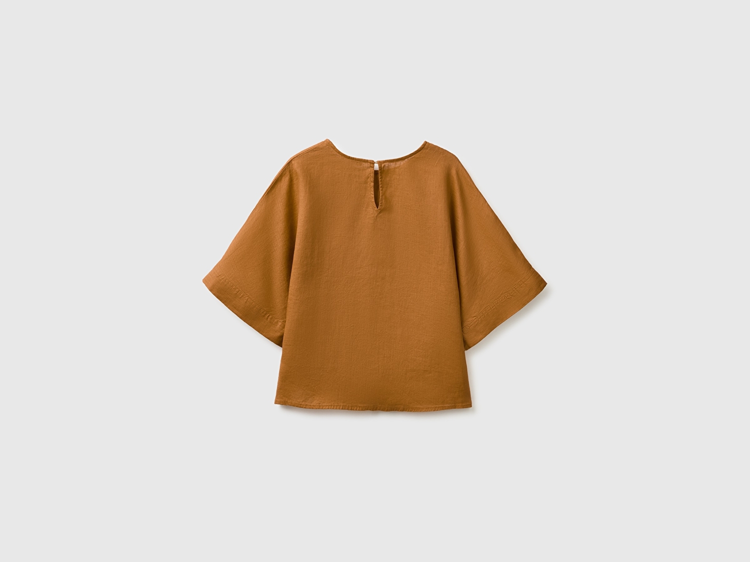 Benetton Kadın Kahverengi %100 Keten Kimono Kol Bluz