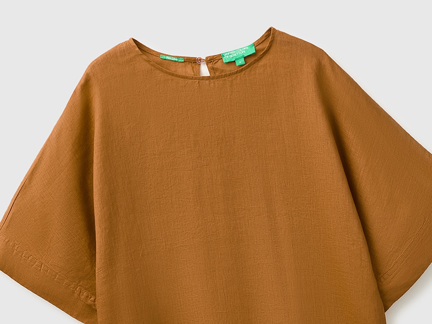 Benetton Kadın Kahverengi %100 Keten Kimono Kol Bluz