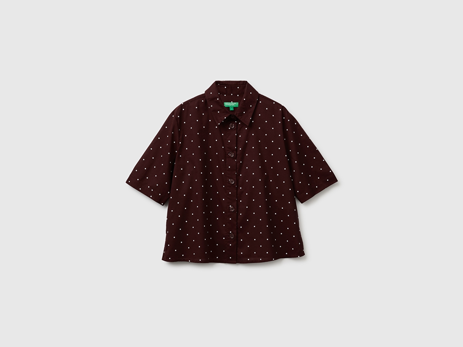 Benetton Kadın Kahverengi %100 Pamuk Regular Fit Gömlek