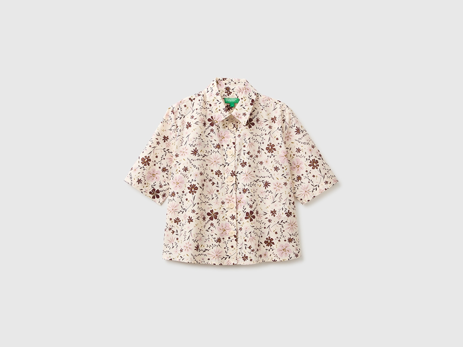 Benetton Kadın Krem %100 Pamuk Regular Fit Gömlek