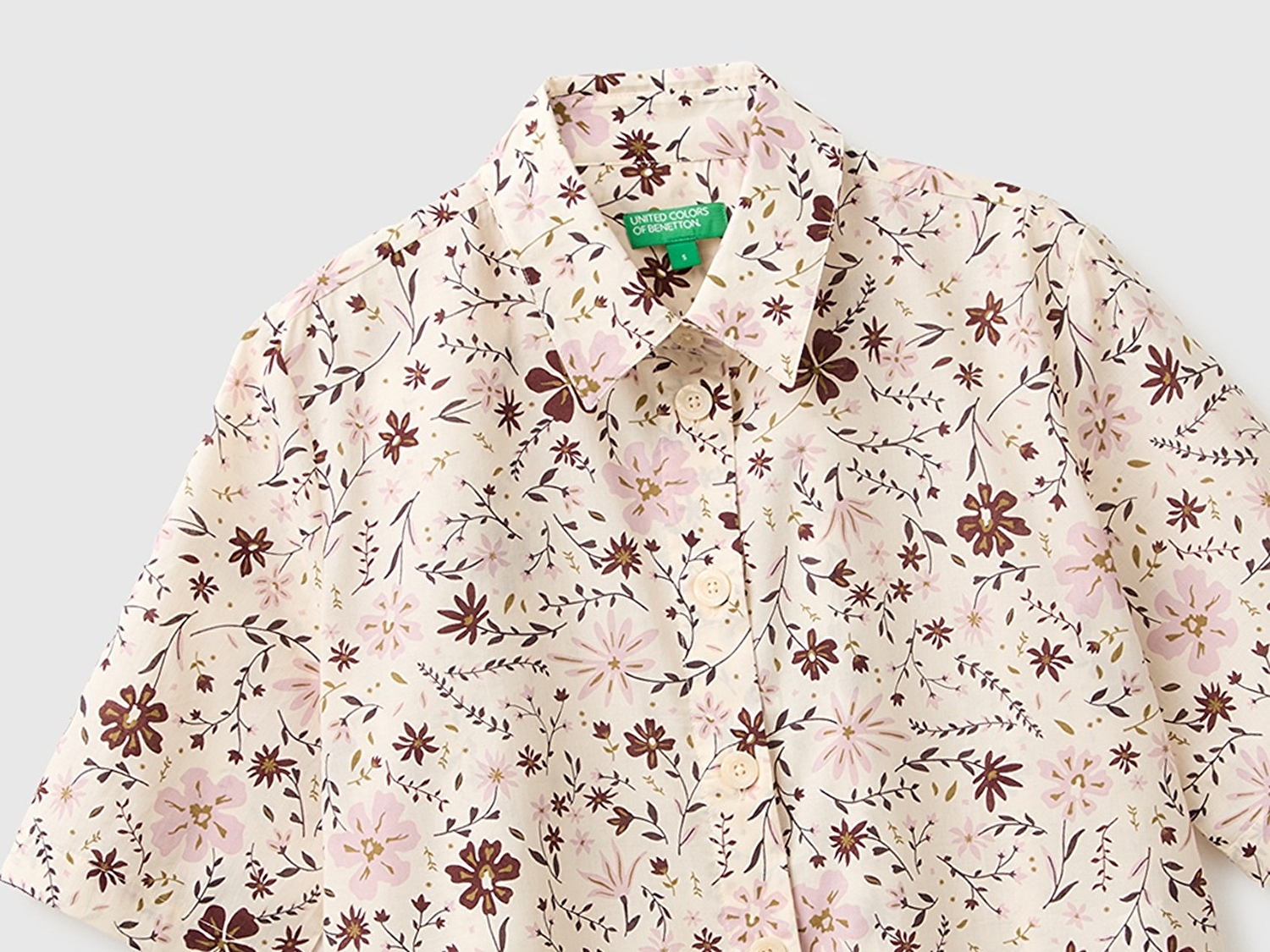 Benetton Kadın Krem %100 Pamuk Regular Fit Gömlek