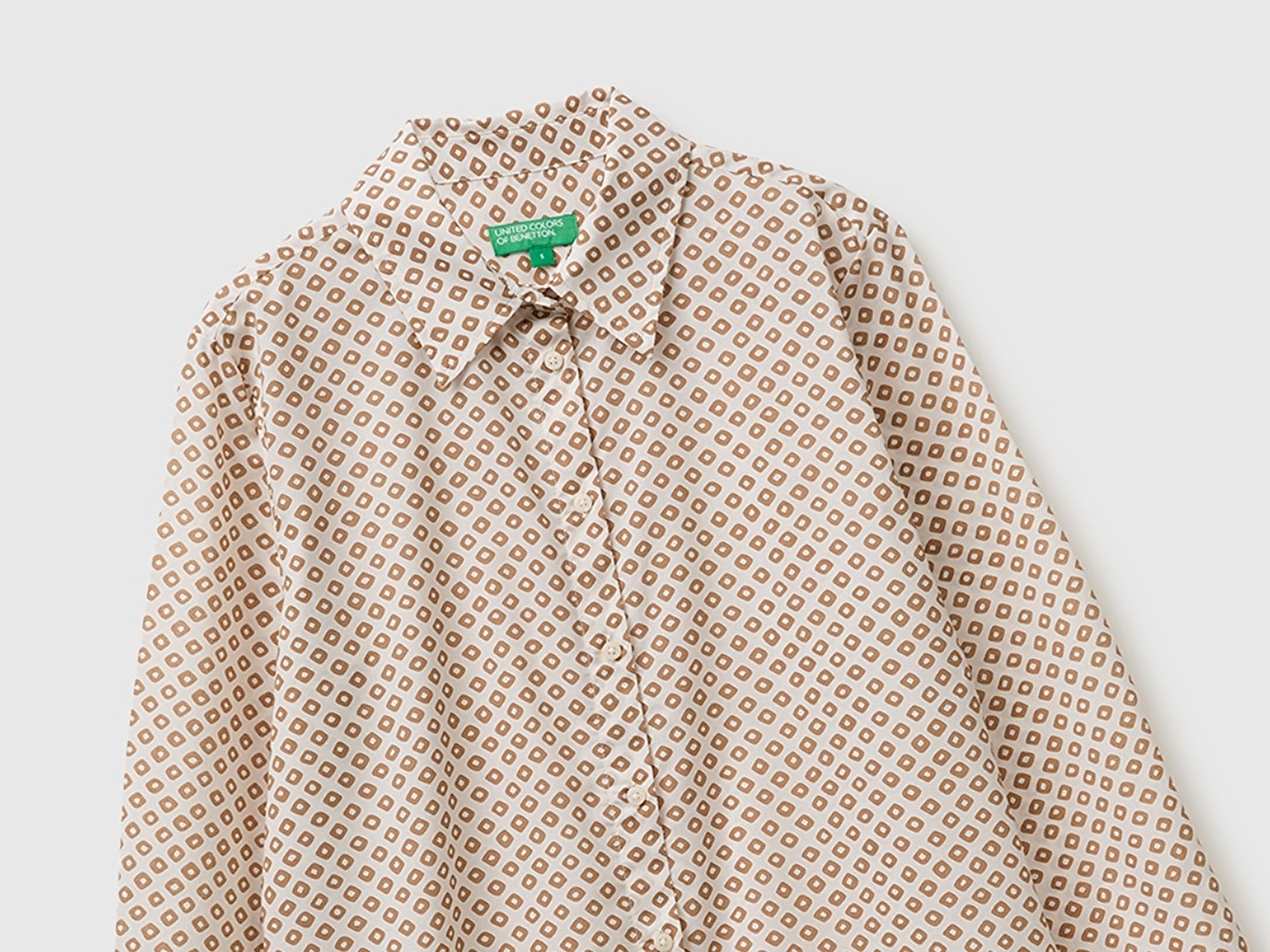 Benetton Kadın Bej %100 Pamuk Desenli  Regular Fit Gömlek