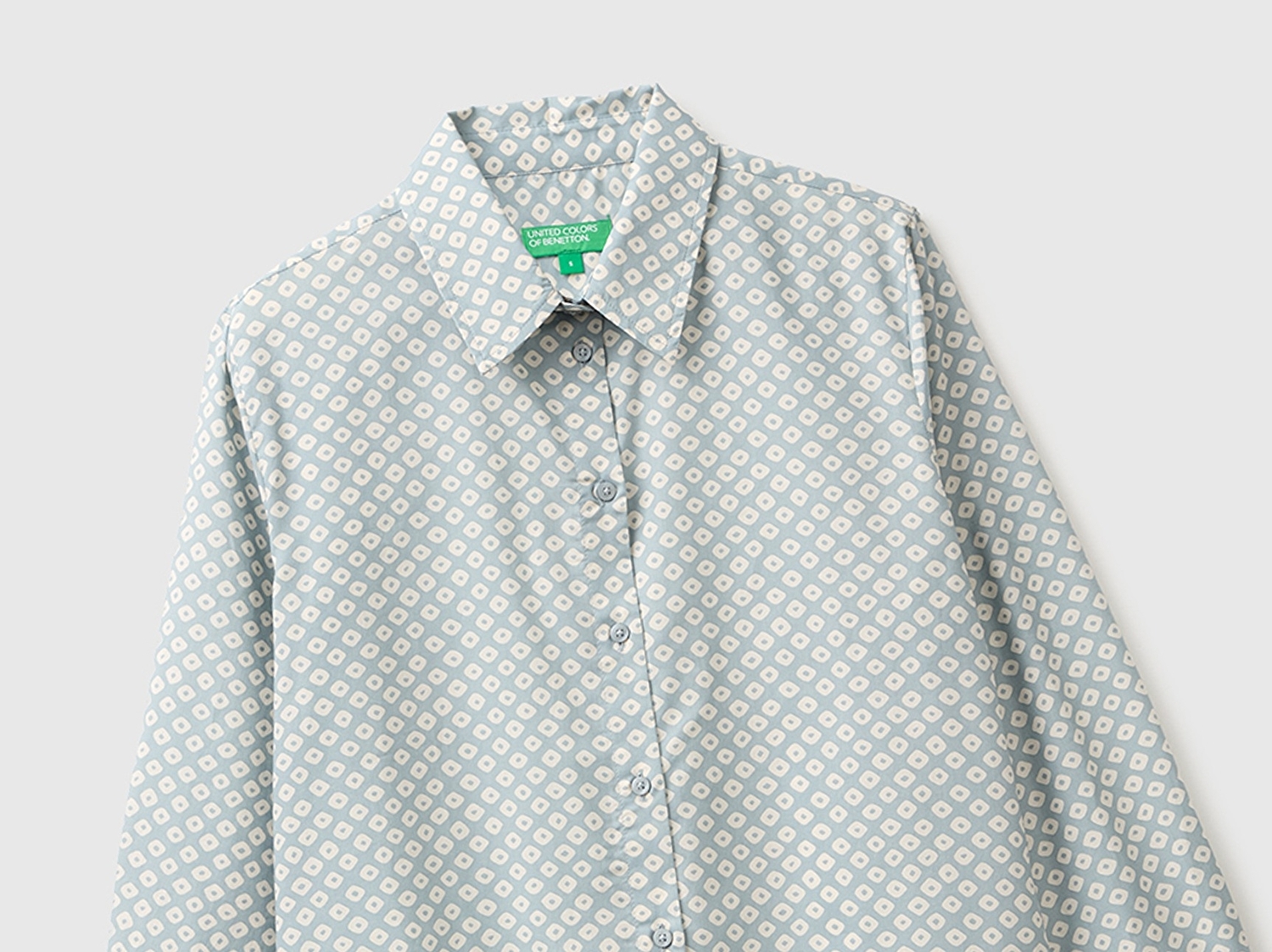 Benetton Kadın Açık Mavi %100 Pamuk Desenli  Regular Fit Gömlek