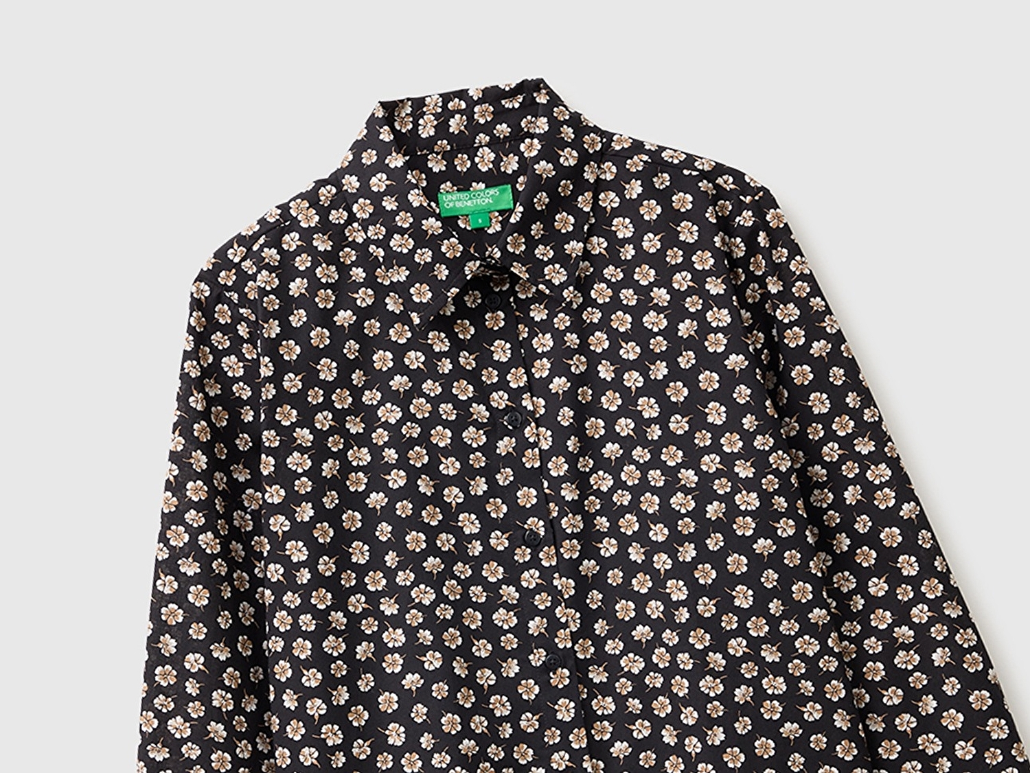 Benetton Kadın Siyah %100 Pamuk Desenli  Regular Fit Gömlek