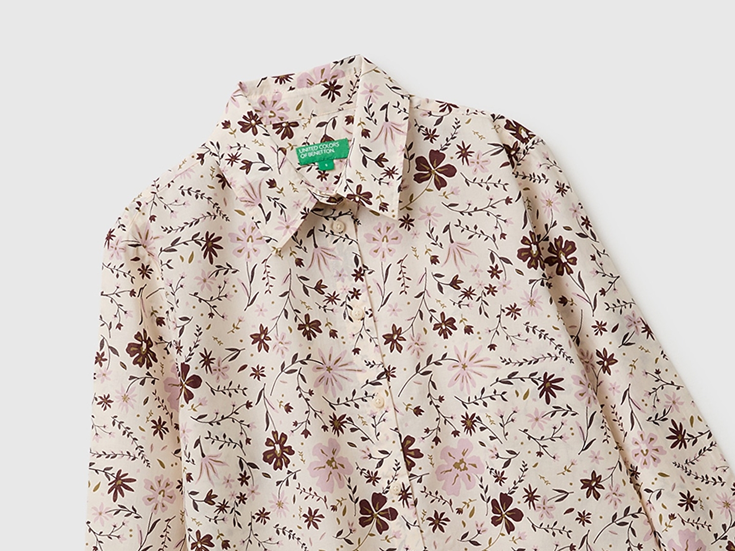 Benetton Kadın Krem %100 Pamuk Desenli  Regular Fit Gömlek