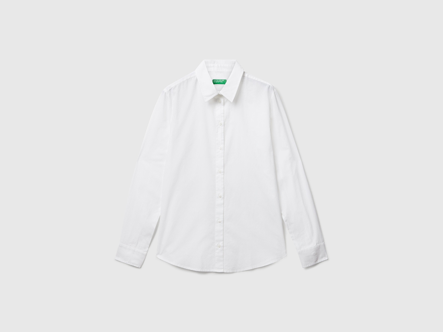Benetton Kadın Beyaz %100 Pamuk Arka Logo İşlemeli Regular Fit Gömlek