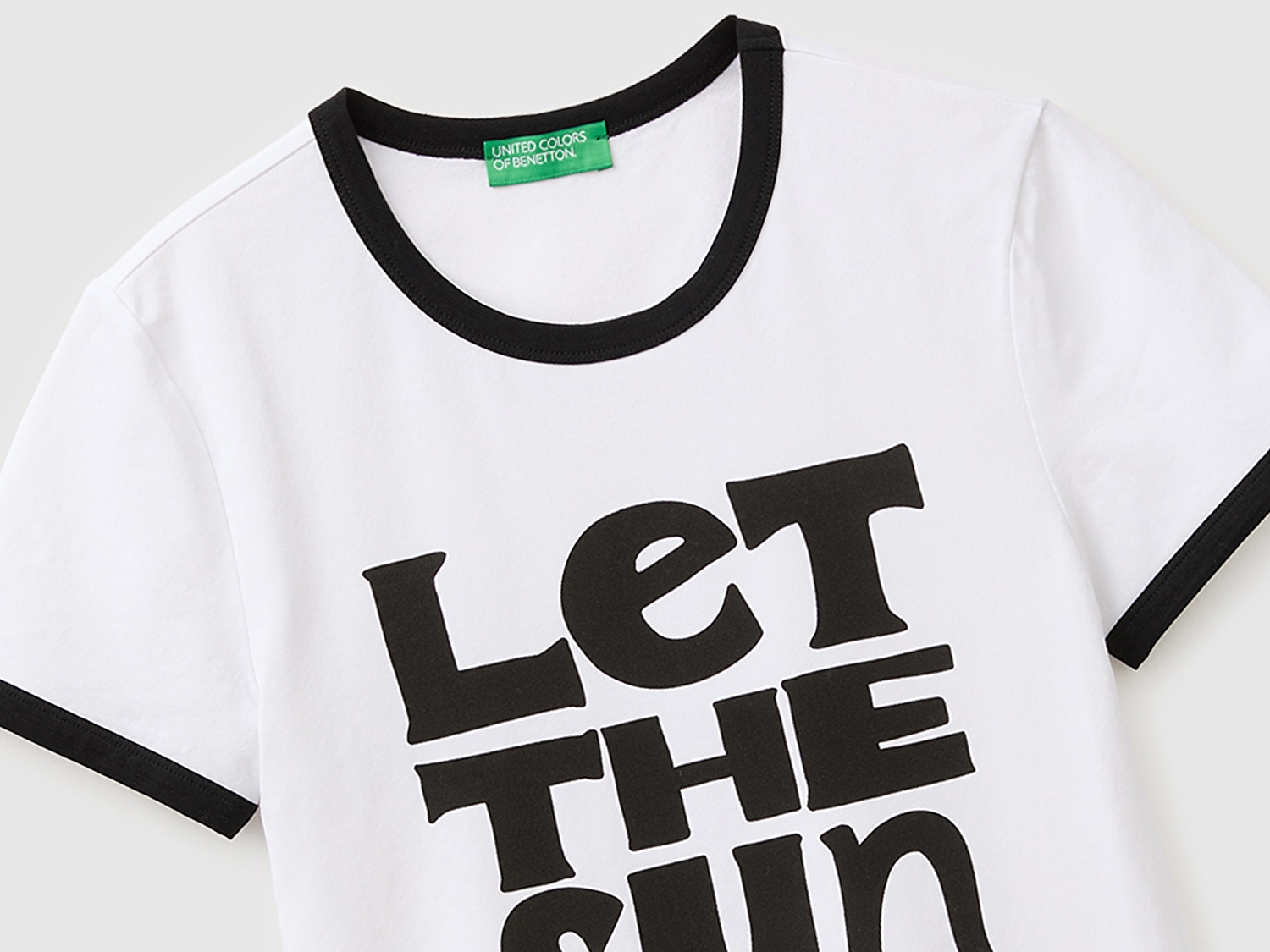 Benetton Kadın Beyaz Pamuk Karışımlı Önü Baskılı Bisiklet Yaka T-Shirt