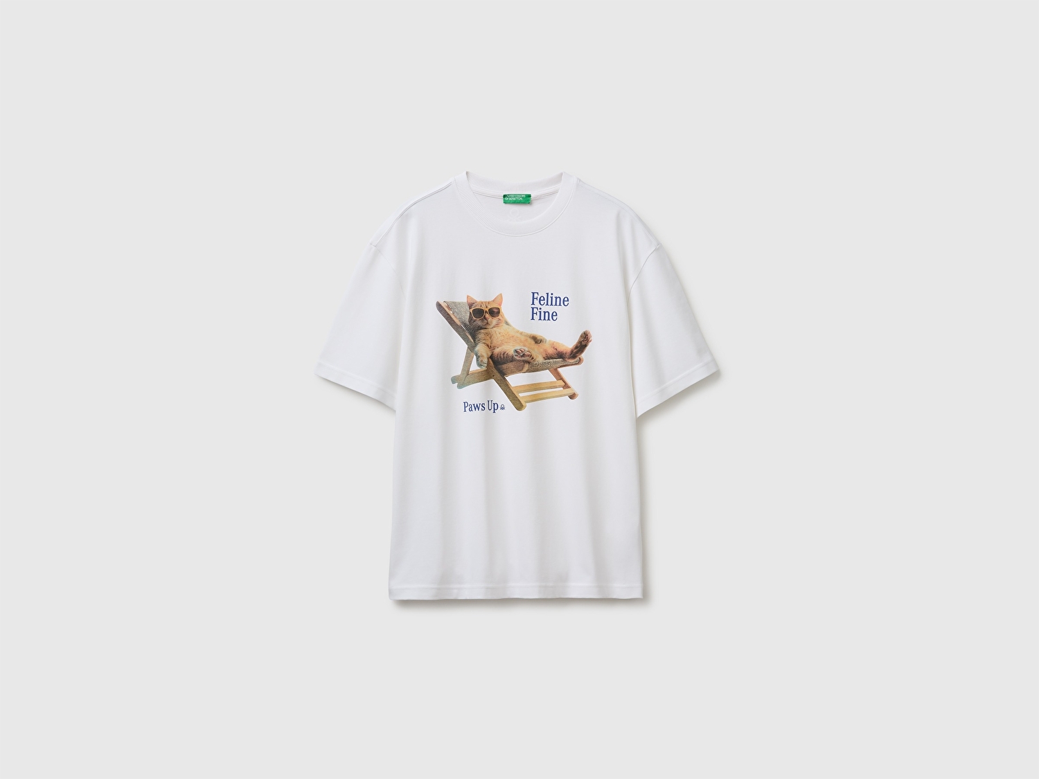 Benetton Erkek Beyaz %100 Pamuk Fotoğraf Baskılı Relaxed Fit T-Shirt