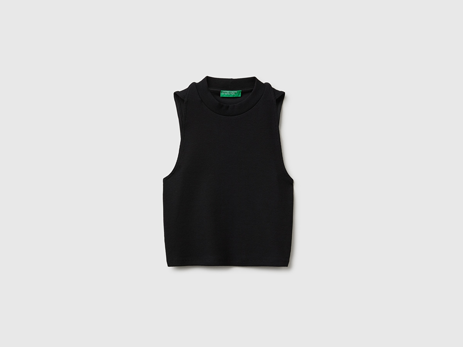 Benetton Kadın Siyah Pamuk Karışımlı Fitilli Bisiklet Yaka T-Shirt