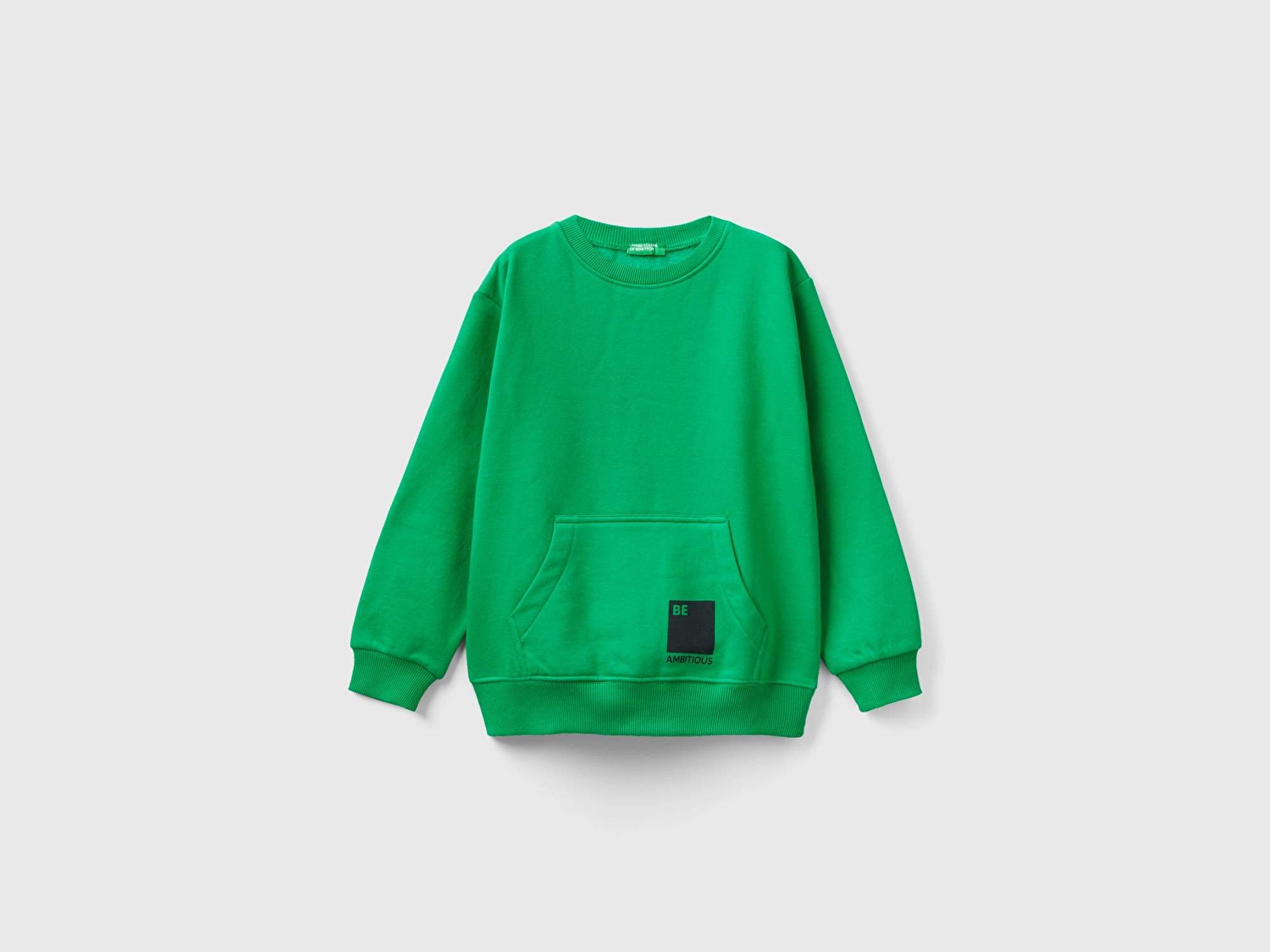 Benetton Erkek Çocuk Yeşil Slogan Baskılı Kanguru Cepli Sweatshirt