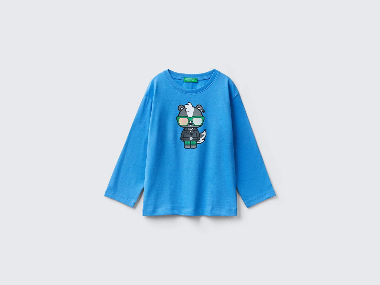 Benetton Erkek Çocuk Mavi Düşük Omuzlu Hayvan Baskılı T-Shirt