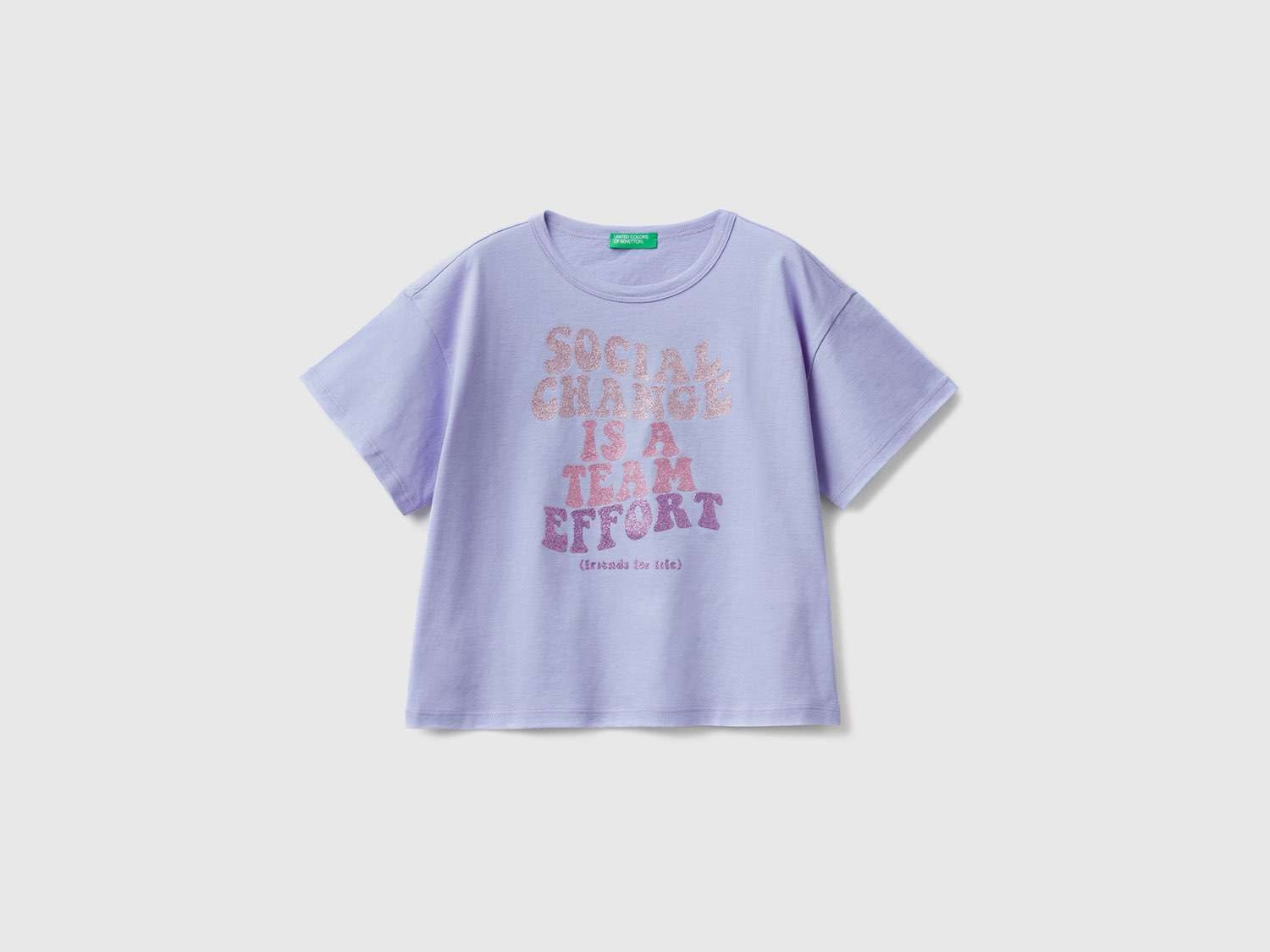 Benetton Kız Çocuk Mor Simli Slogan Baskılı T-Shirt