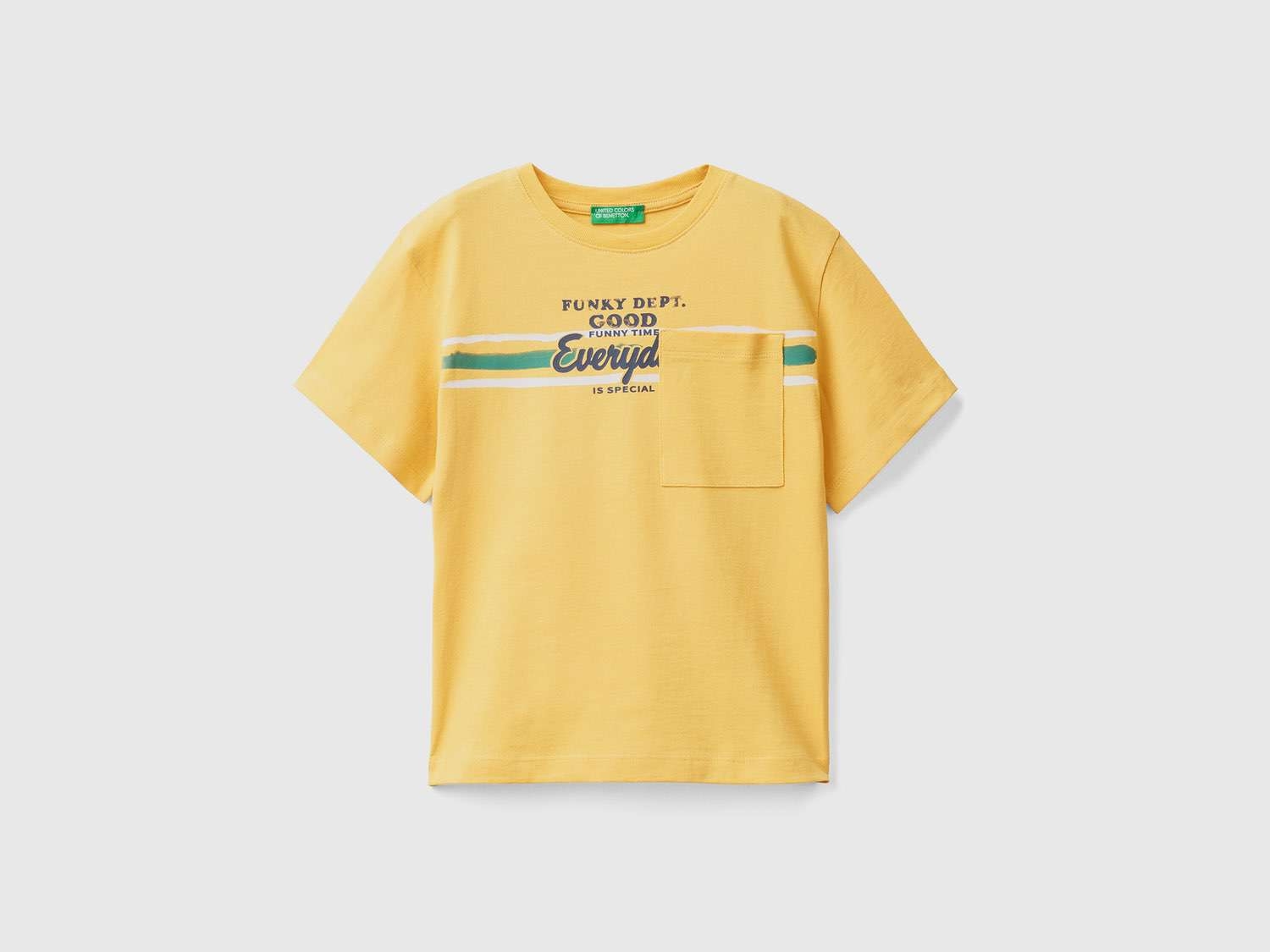 Benetton Erkek Çocuk Sarı Tek Cepli Grafik Baskılı T-Shirt