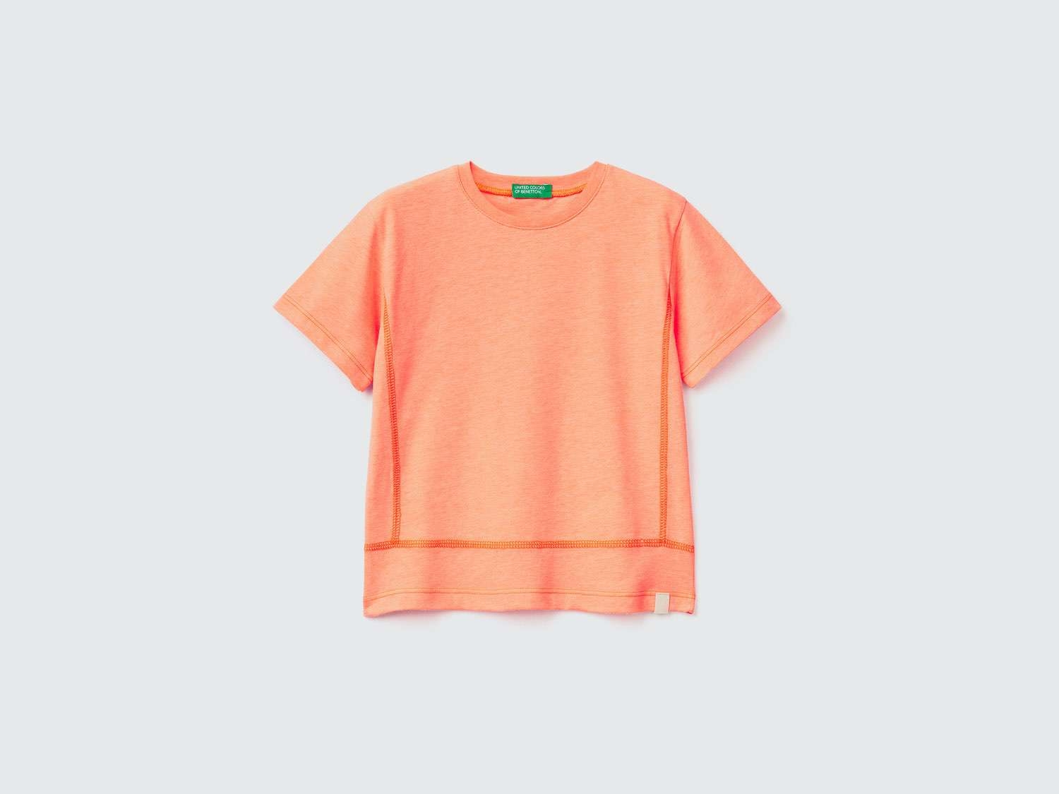 Benetton Erkek Çocuk Turuncu Dikiş Detaylı Etiket Logolu T-Shirt