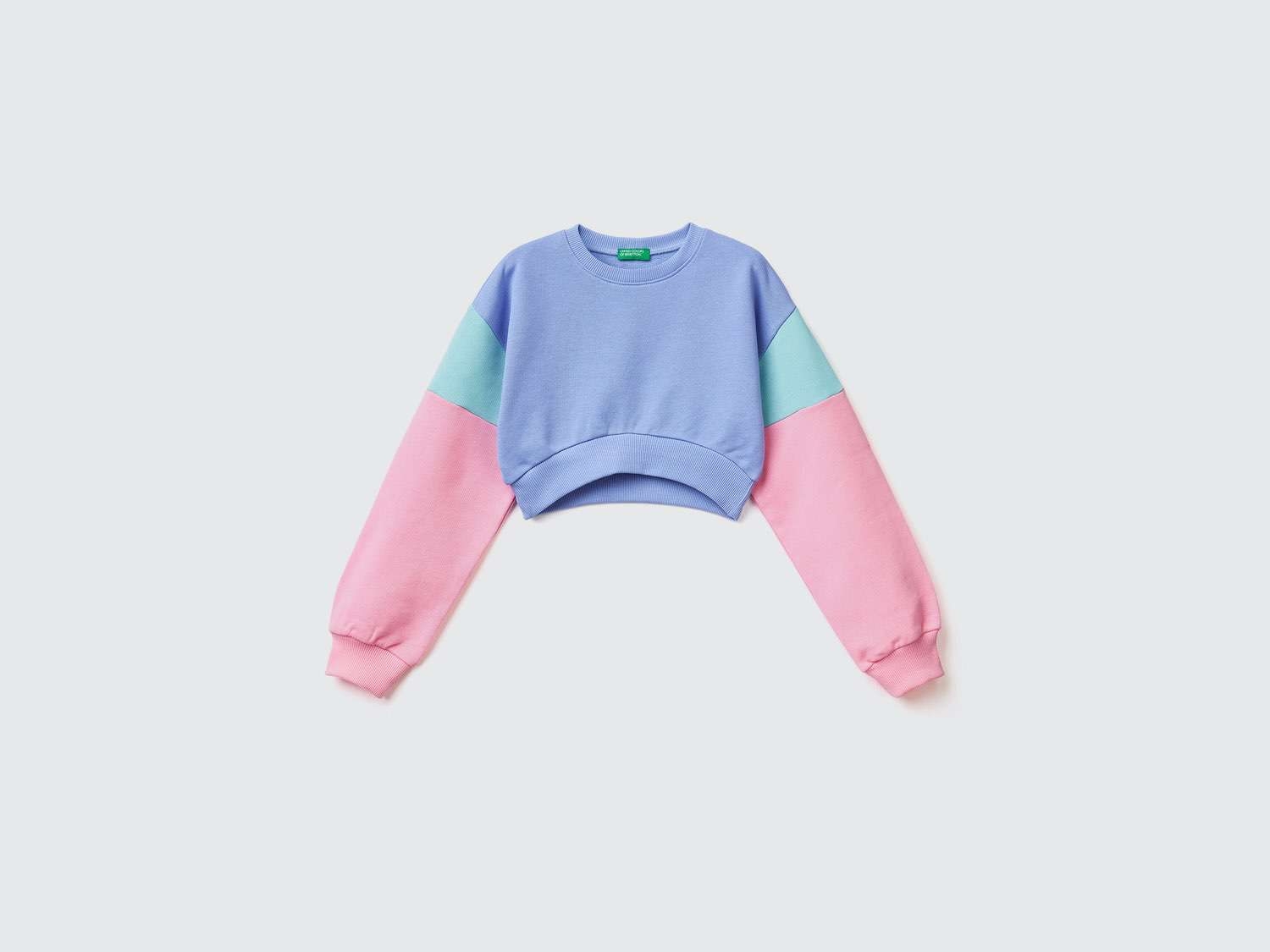 Benetton Kız Çocuk Mor Renk Bloklu Crop Sweatshirt