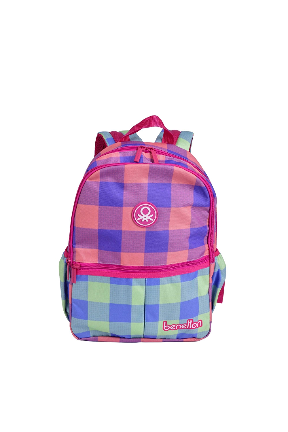 Benetton Kız Çocuk Pembe Ekose Desenli Benetton Yazılı Sırt Çantası