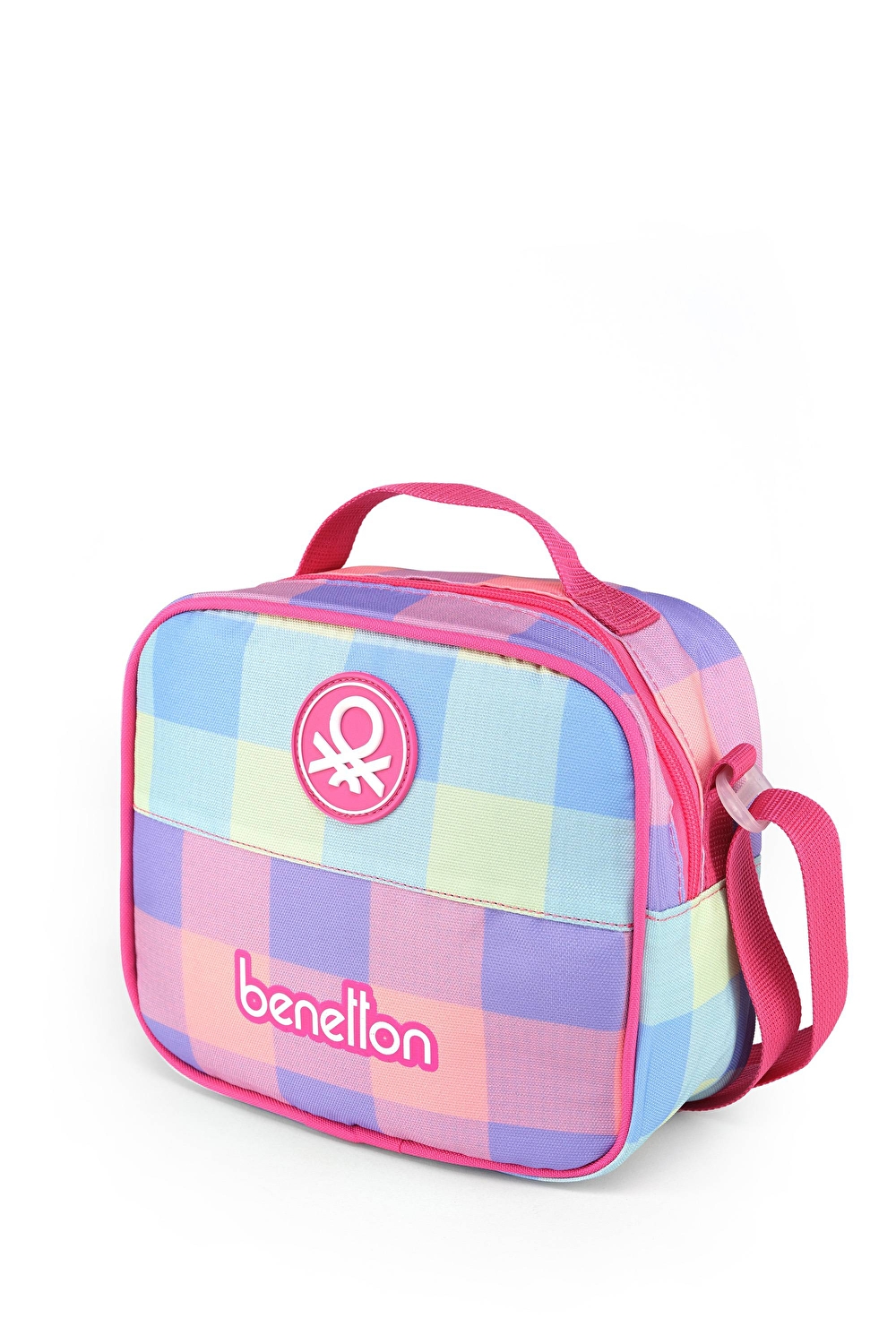 Benetton Kız Çocuk Pembe Ekose Desenli Benetton Yazılı Beslenme Çantası