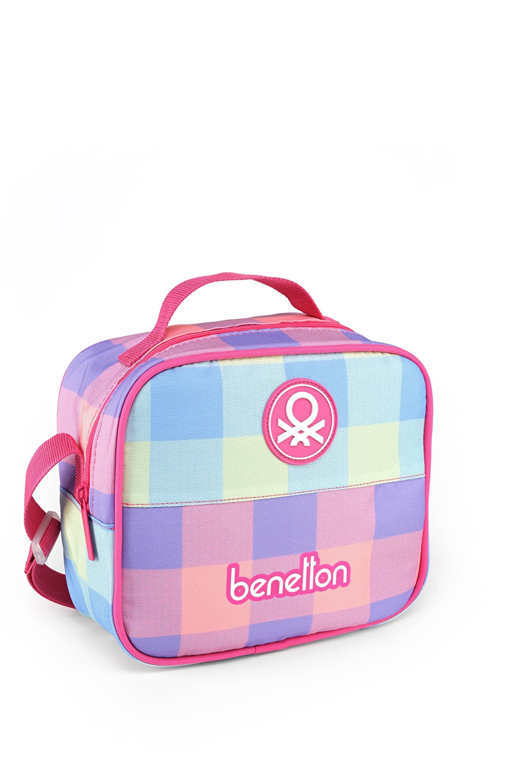 Benetton Kız Çocuk Pembe Ekose Desenli Benetton Yazılı Beslenme Çantası
