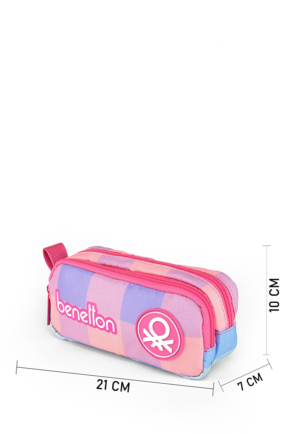 Benetton Kız Çocuk Pembe Ekose Desenli Benetton Yazılı Çift Gözlü Kalem Kutusu