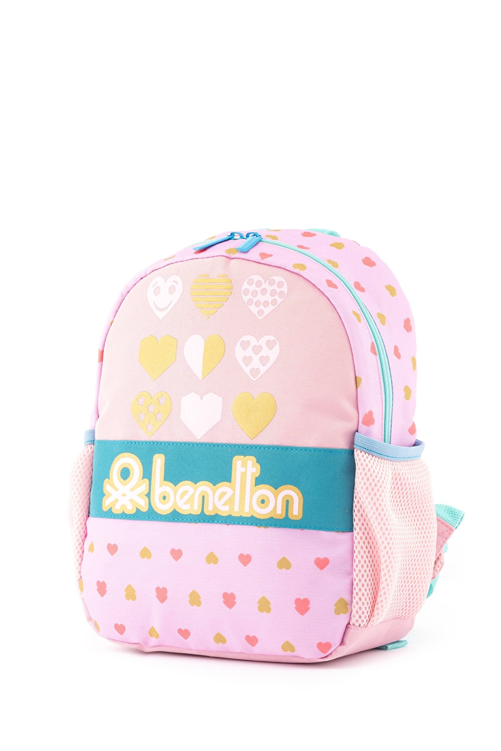 Benetton Kız Bebek Pembe Kalp Desenli Benetton Yazılı Anaokul Çantası