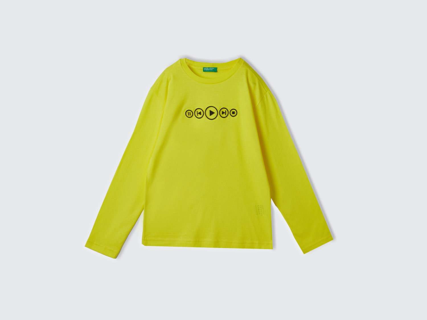 Benetton Erkek Çocuk Neon Sarı Önü Kabartma Baskılı T-Shirt