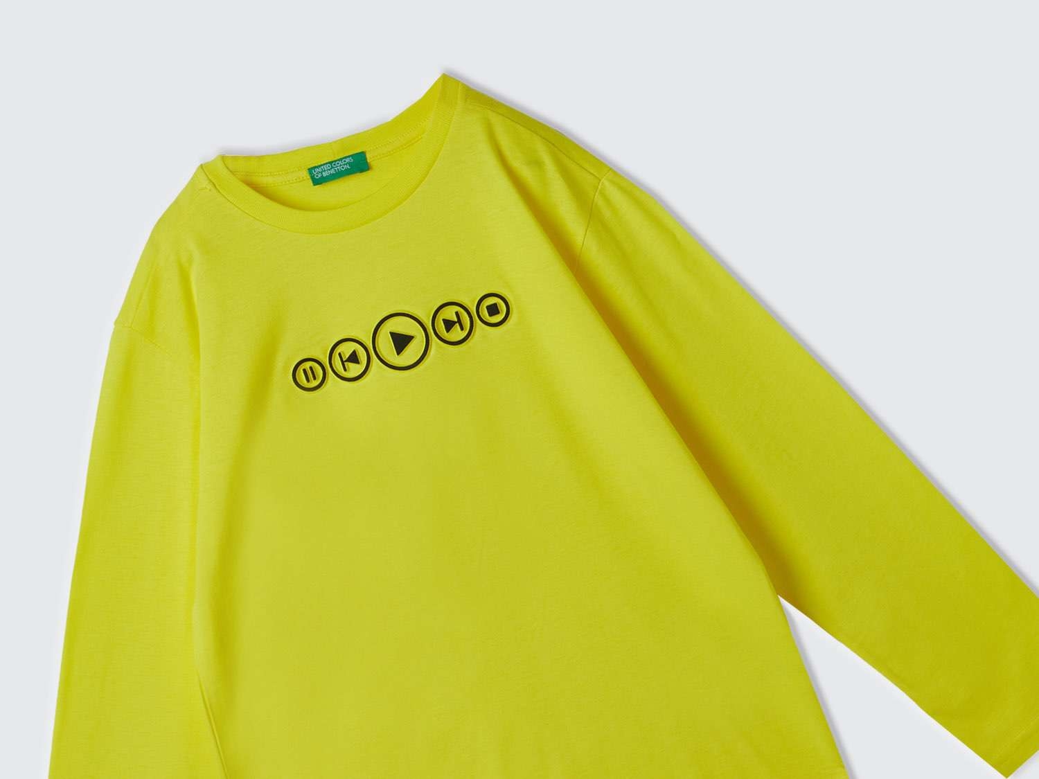 Benetton Erkek Çocuk Neon Sarı Önü Kabartma Baskılı T-Shirt