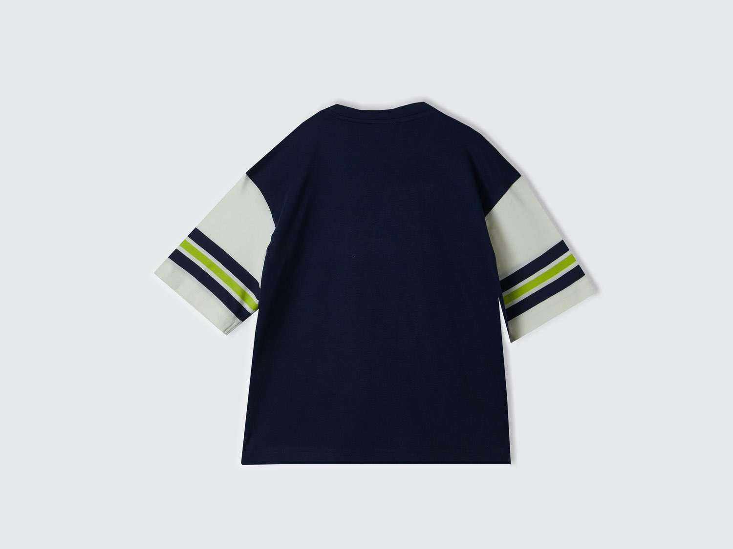 Benetton Erkek Çocuk Lacivert Önü İşlemeli Kontrast Renkli Oversize T-Shirt