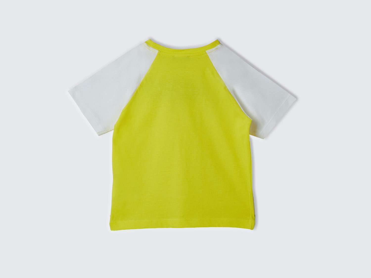 Benetton Erkek Çocuk Neon Sarı Önü Aplikeli Blok Renkli Reglan Kol Bisiklet Yaka T-Shirt