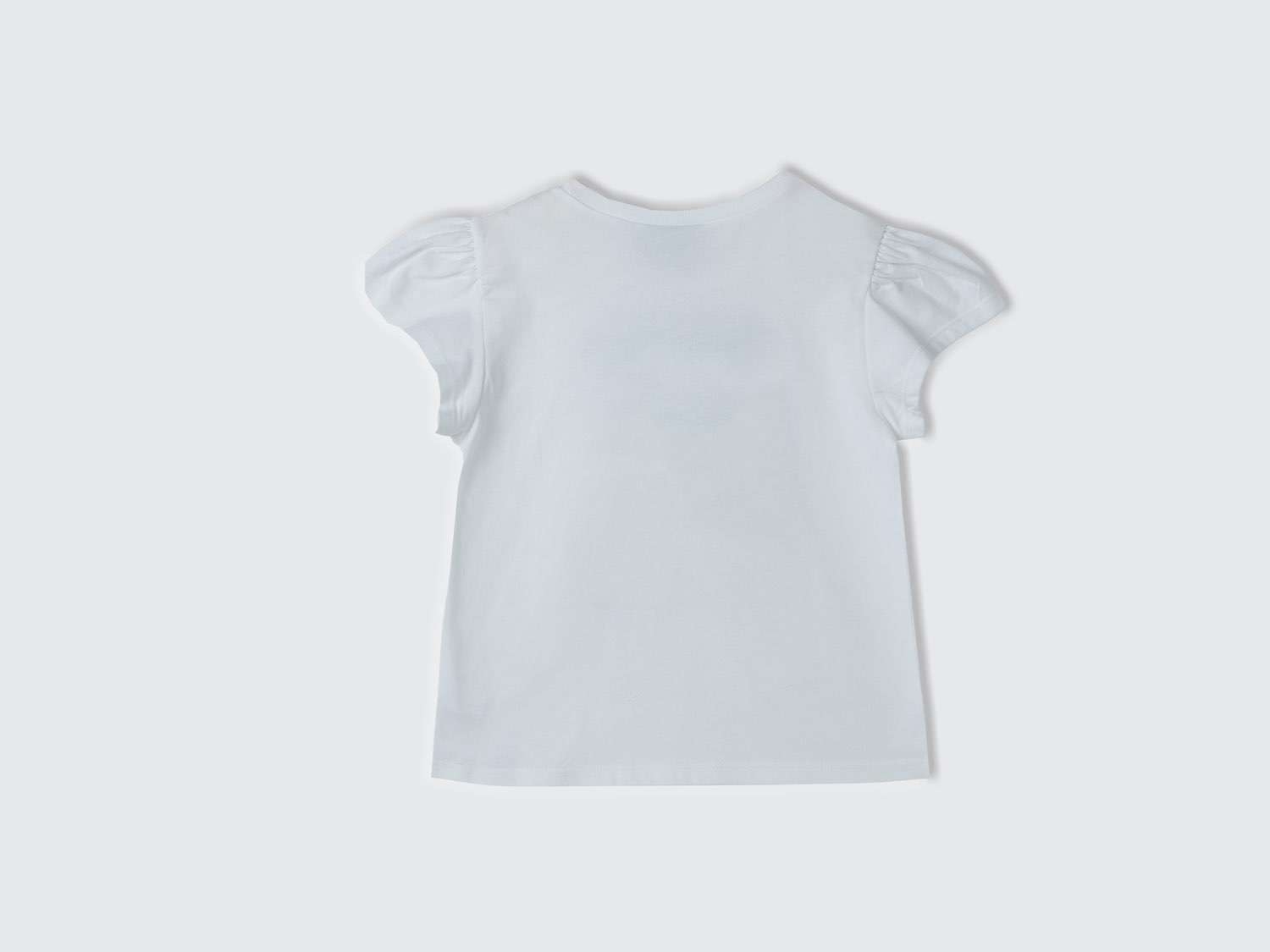 Benetton Kız Çocuk Beyaz Önü Pamuk Prenses Baskılı Logo Etiketli Bisiklet Yaka T-Shirt