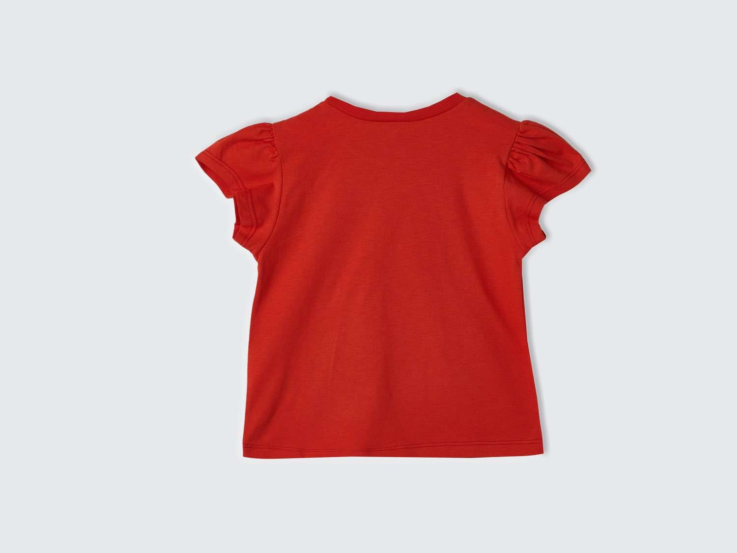 Benetton Kız Çocuk Kırmızı Önü Pamuk Prenses Baskılı Logo Etiketli Bisiklet Yaka T-Shirt