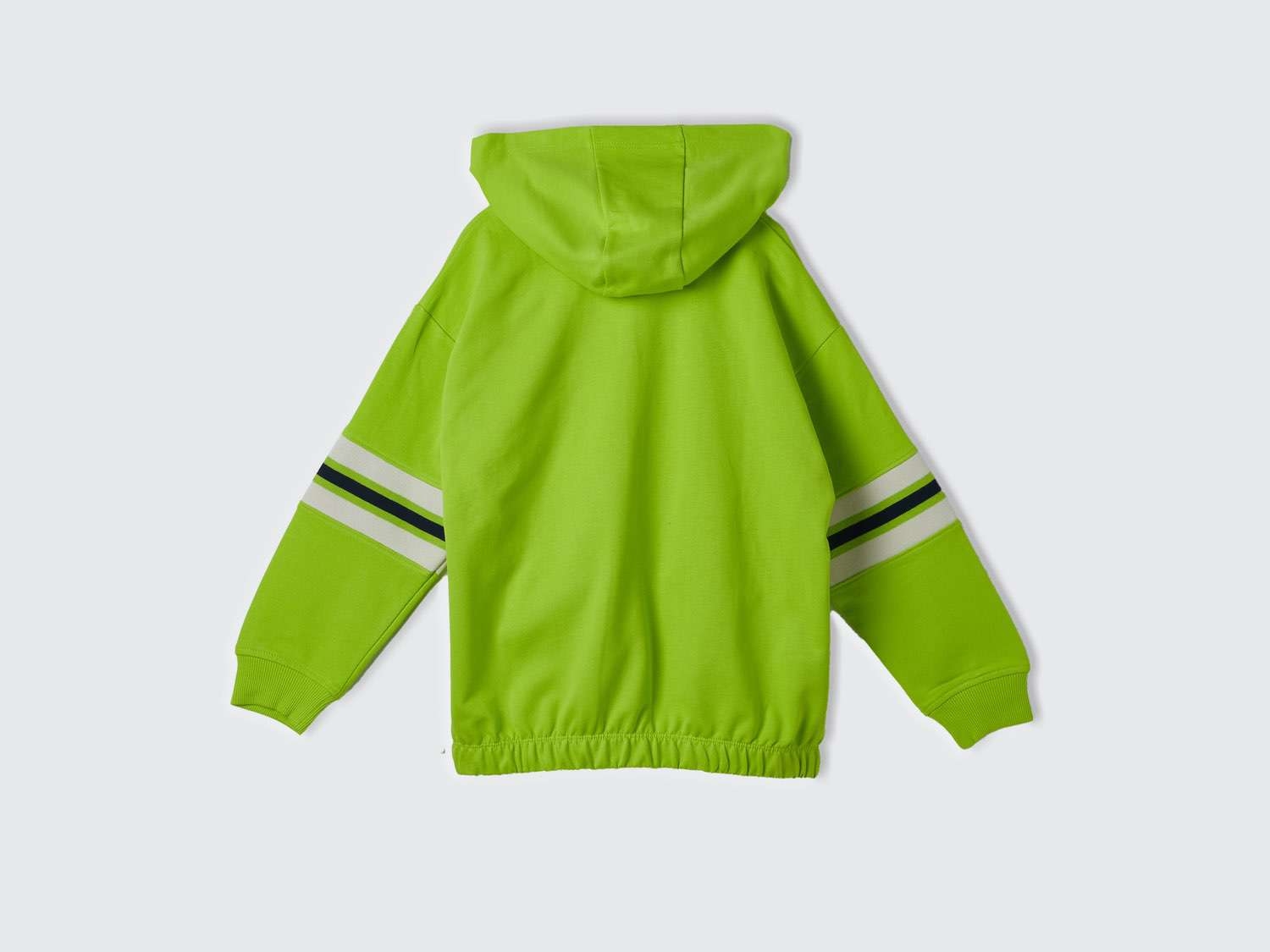 Benetton Erkek Çocuk Neon Yeşil Kontrast Renkli Önü Cepli Kapüşonlu Oversize Sweatshirt