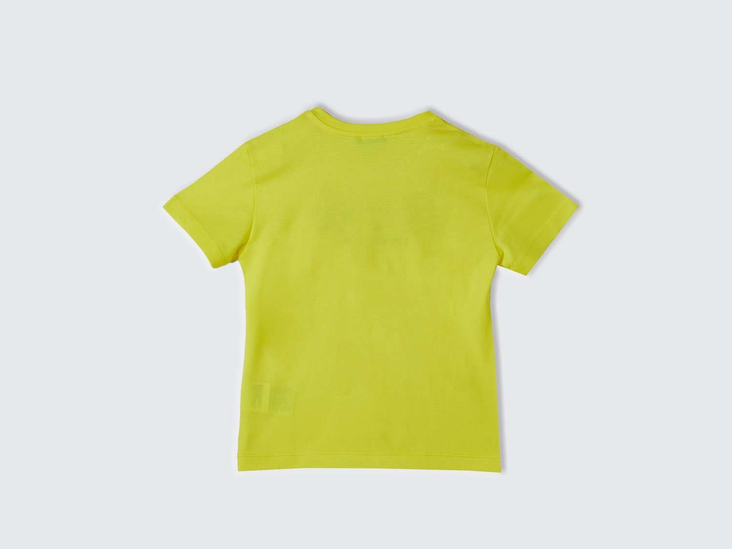 Benetton Erkek Çocuk Neon Sarı Önü Tek Renk Baskılı Bisiklet Yaka T-Shirt