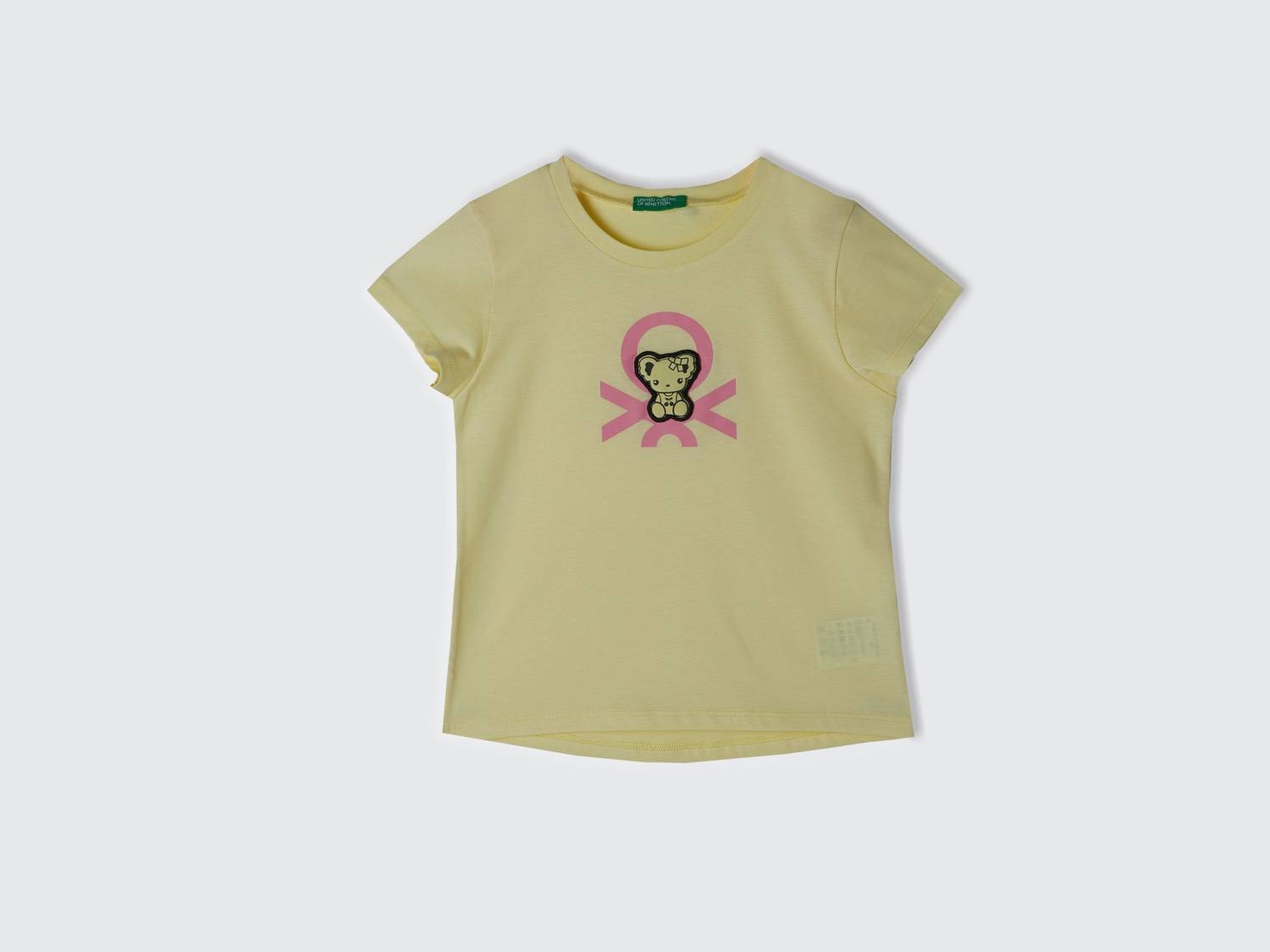 Benetton Kız Çocuk Sarı Su Baskılı Logolu ve Aplikeli  Yaz T-Shirt