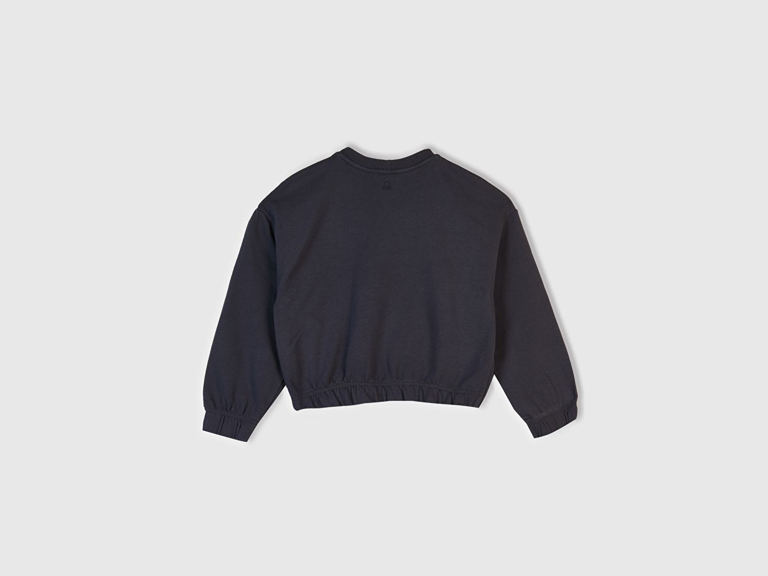 Benetton Kız Çocuk Koyu Gri İşlemeli Aplikeli Logo Detaylı Ribana Relaxed Fit Sweatshirt