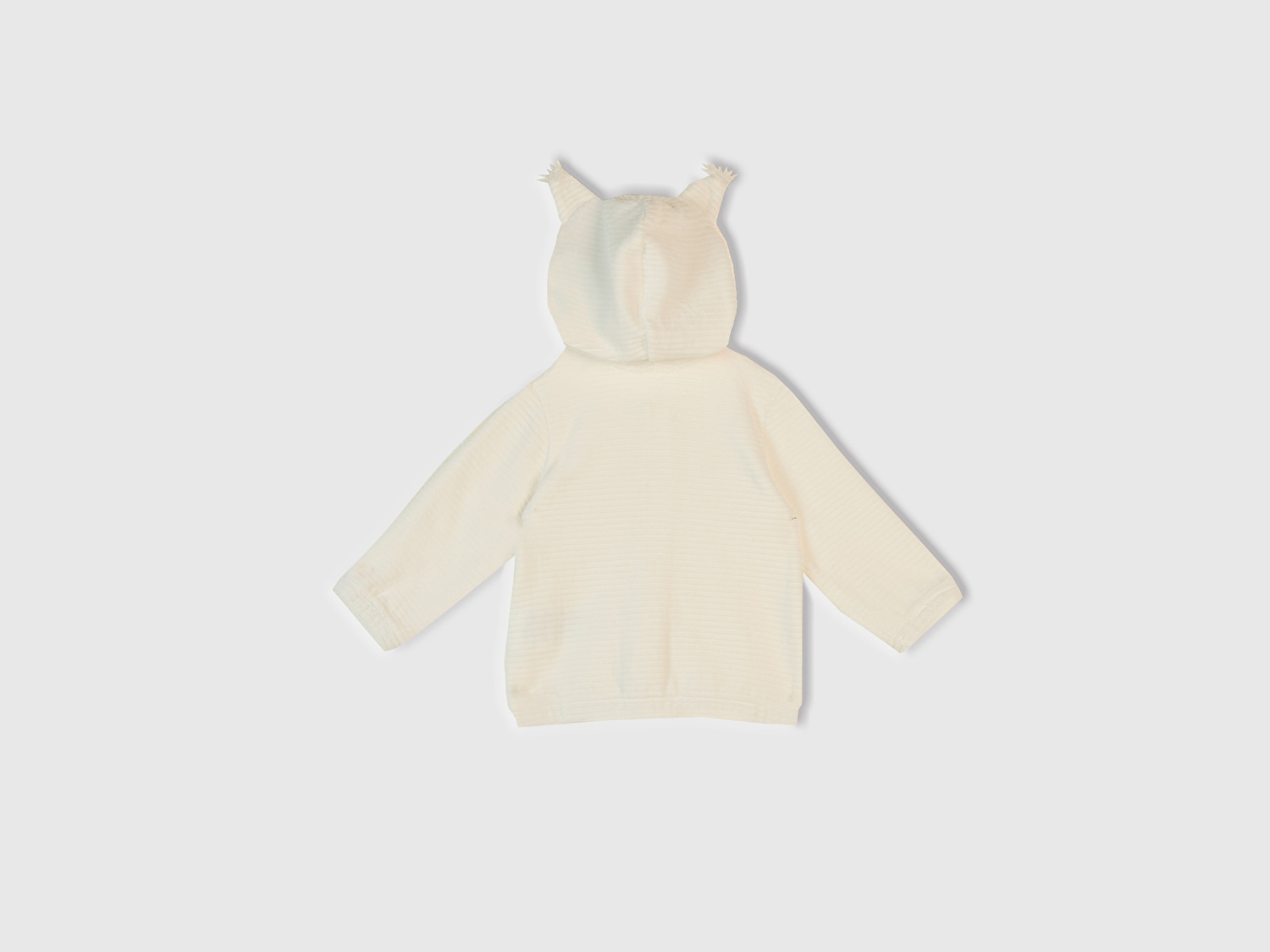 Benetton Bebek Ekru Nervür Desenli İşlemeli Kulaklı Kapüşonlu Sweatshirt