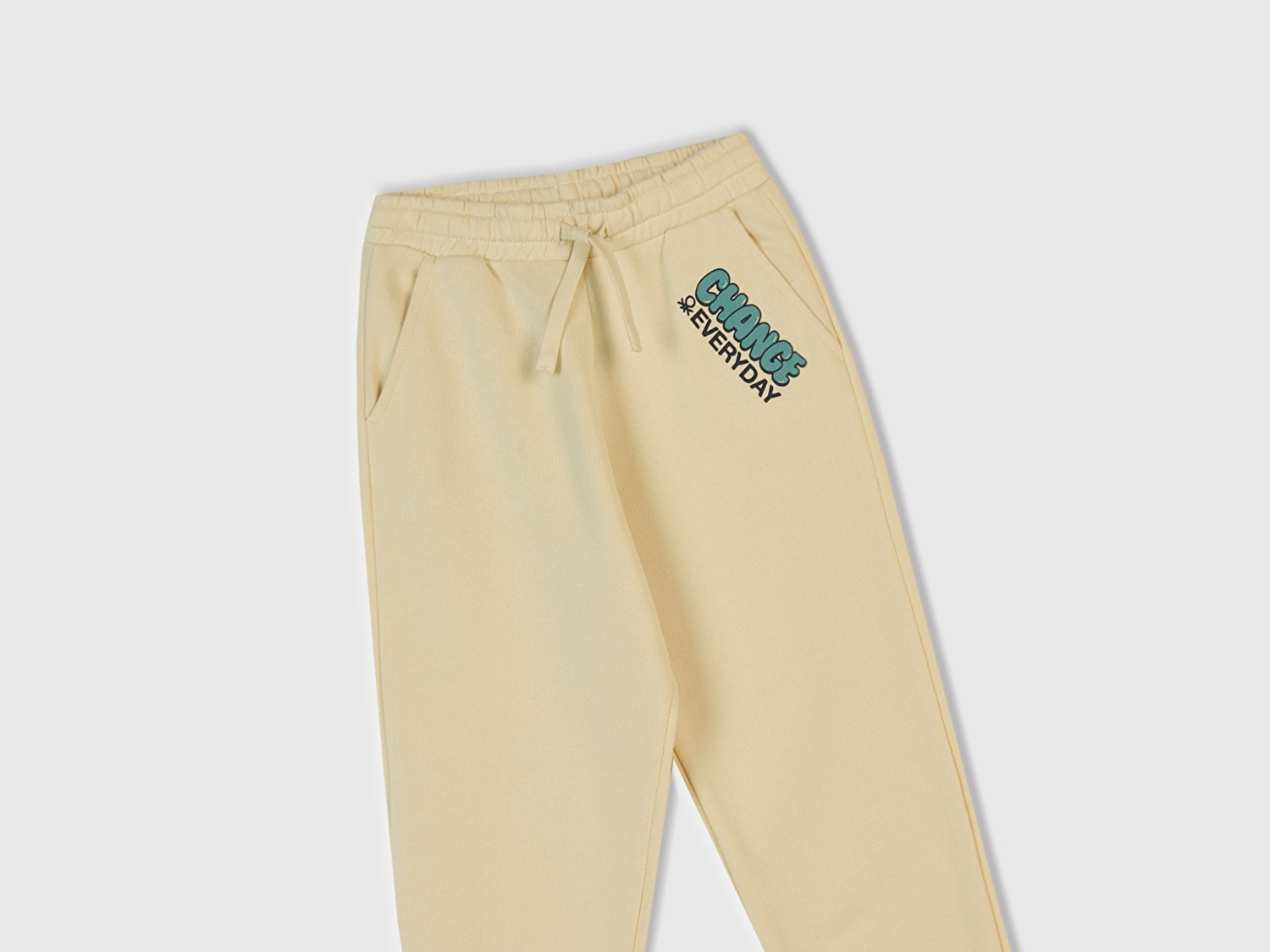 Benetton Erkek Bebek Krem Baskılı Beli ve Bileği Lastikli İpli  Eşofman Altı