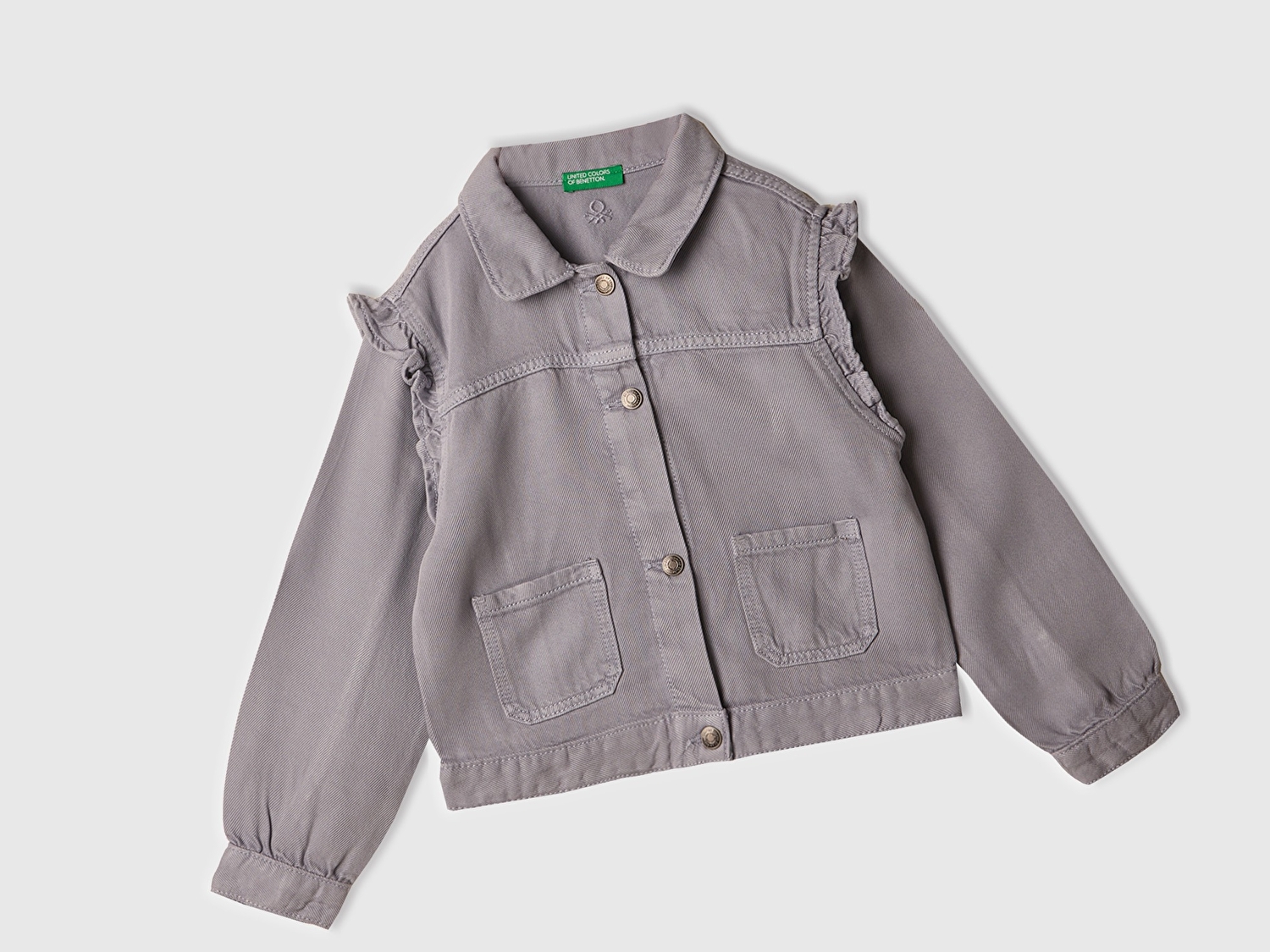 Benetton Kız Bebek Lila %100 Liyosel Taş Yıkama Omzu Fırfırlı Denim Ceket