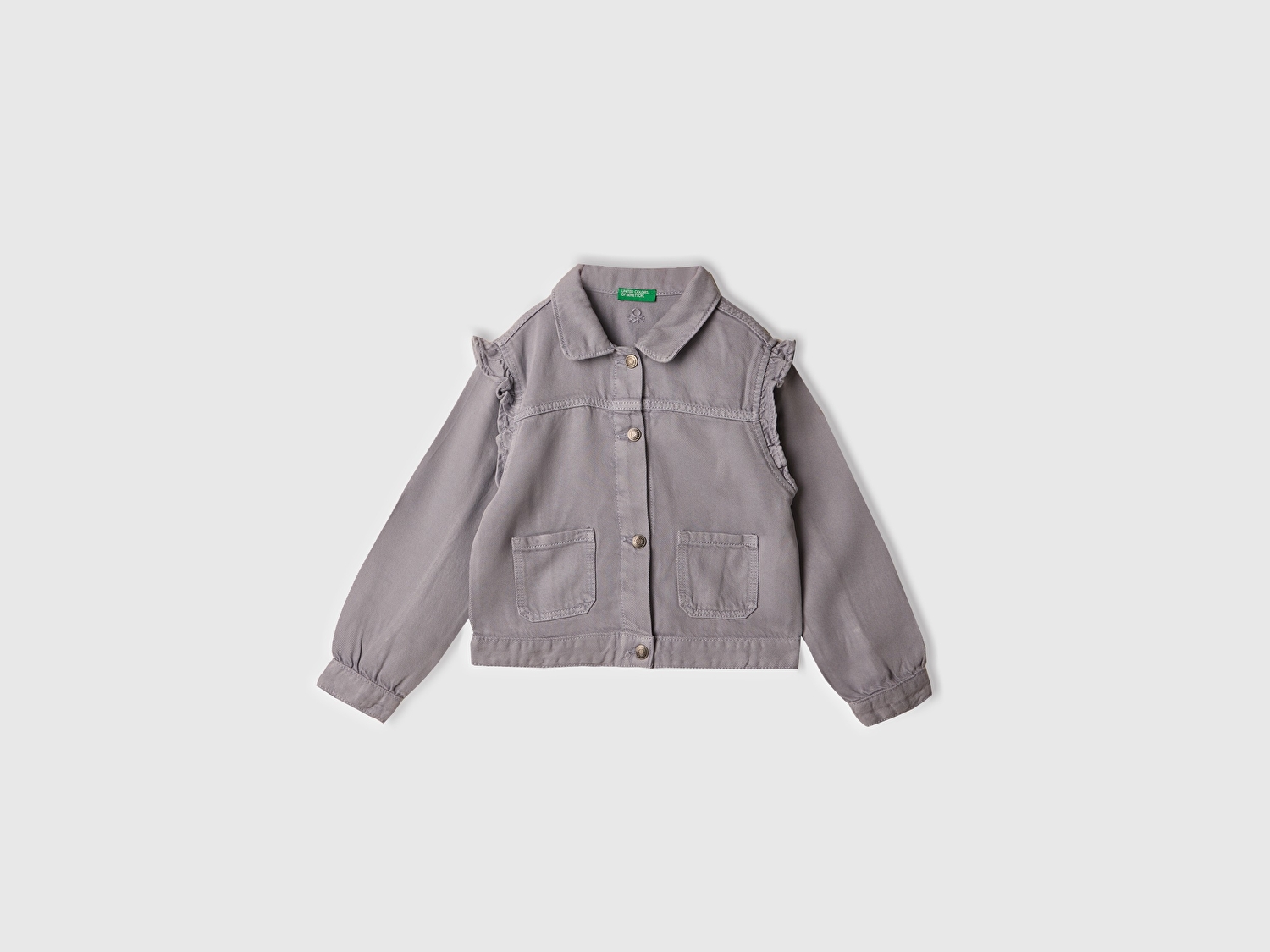 Benetton Kız Bebek Lila %100 Liyosel Taş Yıkama Omzu Fırfırlı Denim Ceket