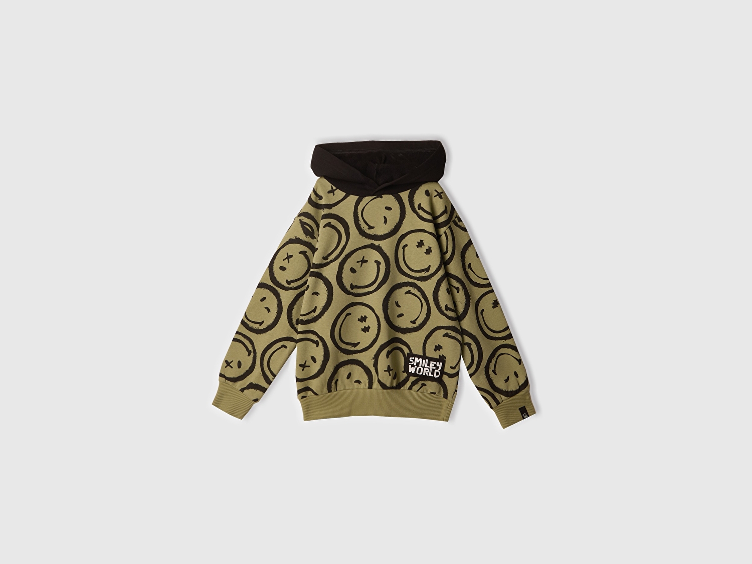Benetton Erkek Çocuk Haki Tamamı Baskılı Kapüşonlu Sweatshirt