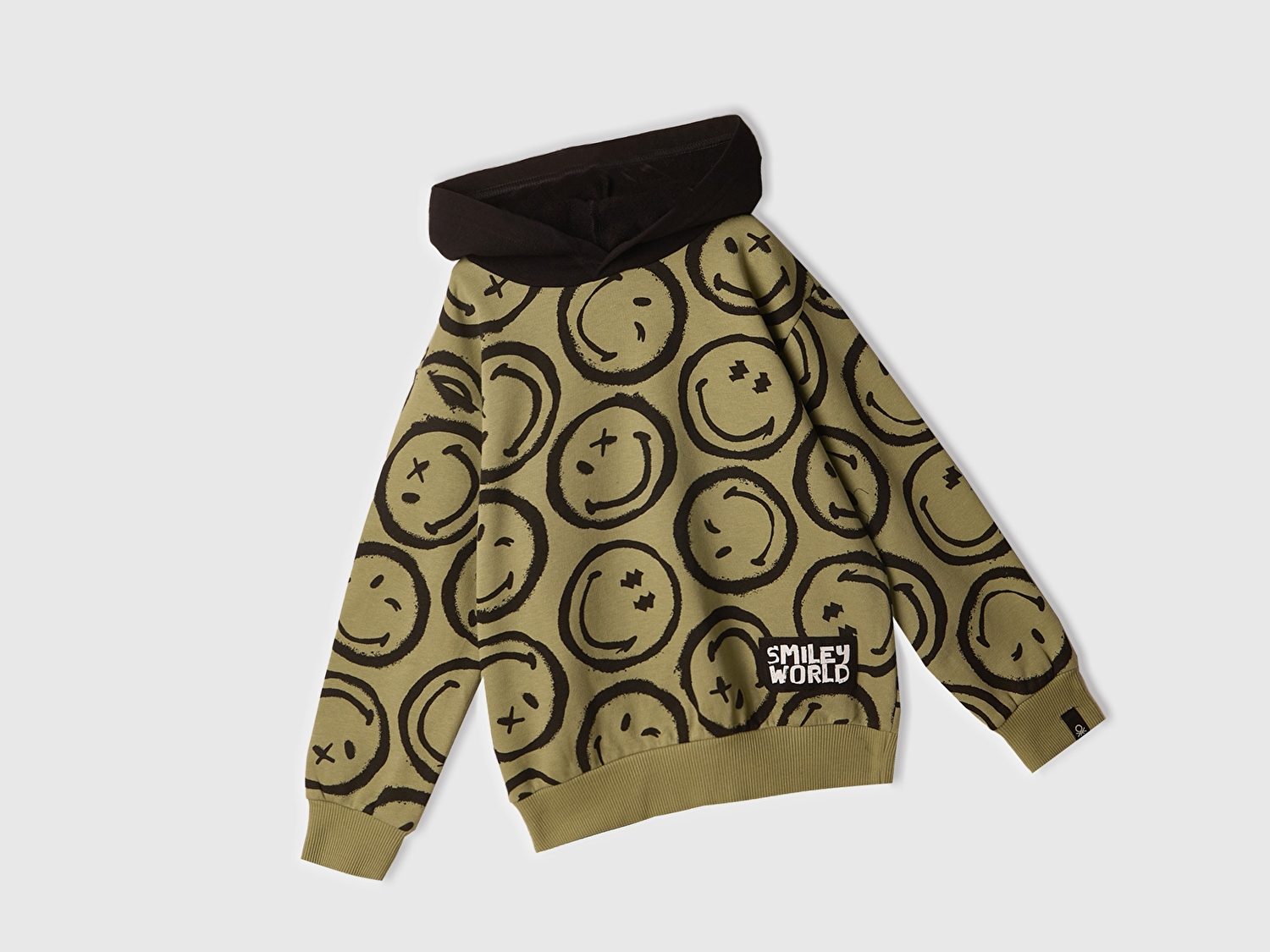 Benetton Erkek Çocuk Haki Tamamı Baskılı Kapüşonlu  Sweatshirt